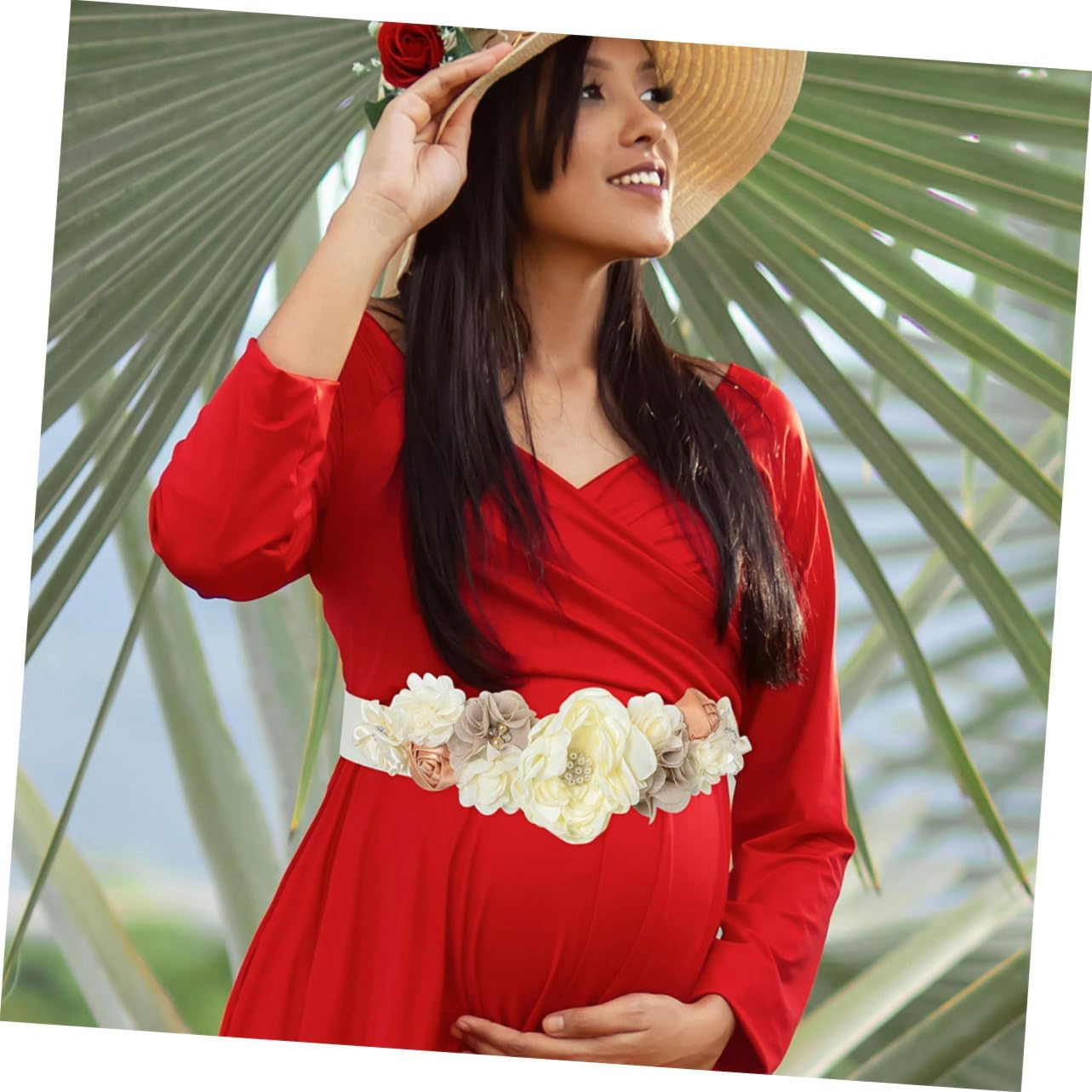 2Pcs Maternity Sash Belly Band Supportive Photo Prop for Showers Gender Reveal Parties and Maternity Celebrations Comfortable Fit Floral Design image number 4