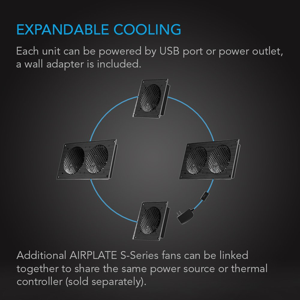 AC Infinity AIRPLATE S5 Quiet Cooling Fan System 8 with Speed Control for Home Theater AV Cabinets - Dual 80 image number 2