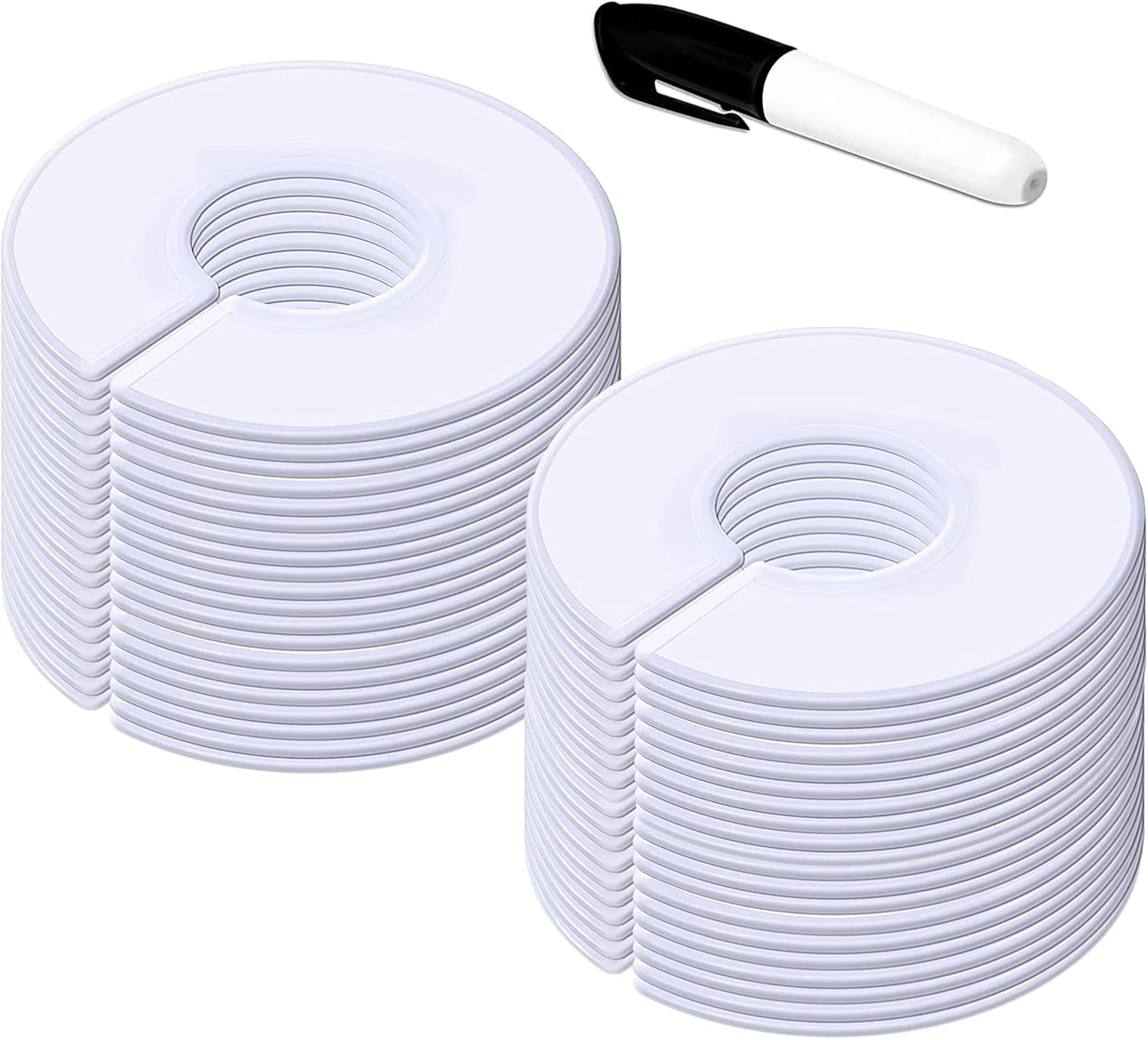 30 Pack round White Closet Dividers with 1 Bonus Marker Writable and Reusable for Sorting Clothing Size Outer 3.5Inch, Inner 1.38Inch in Diameter image number 2
