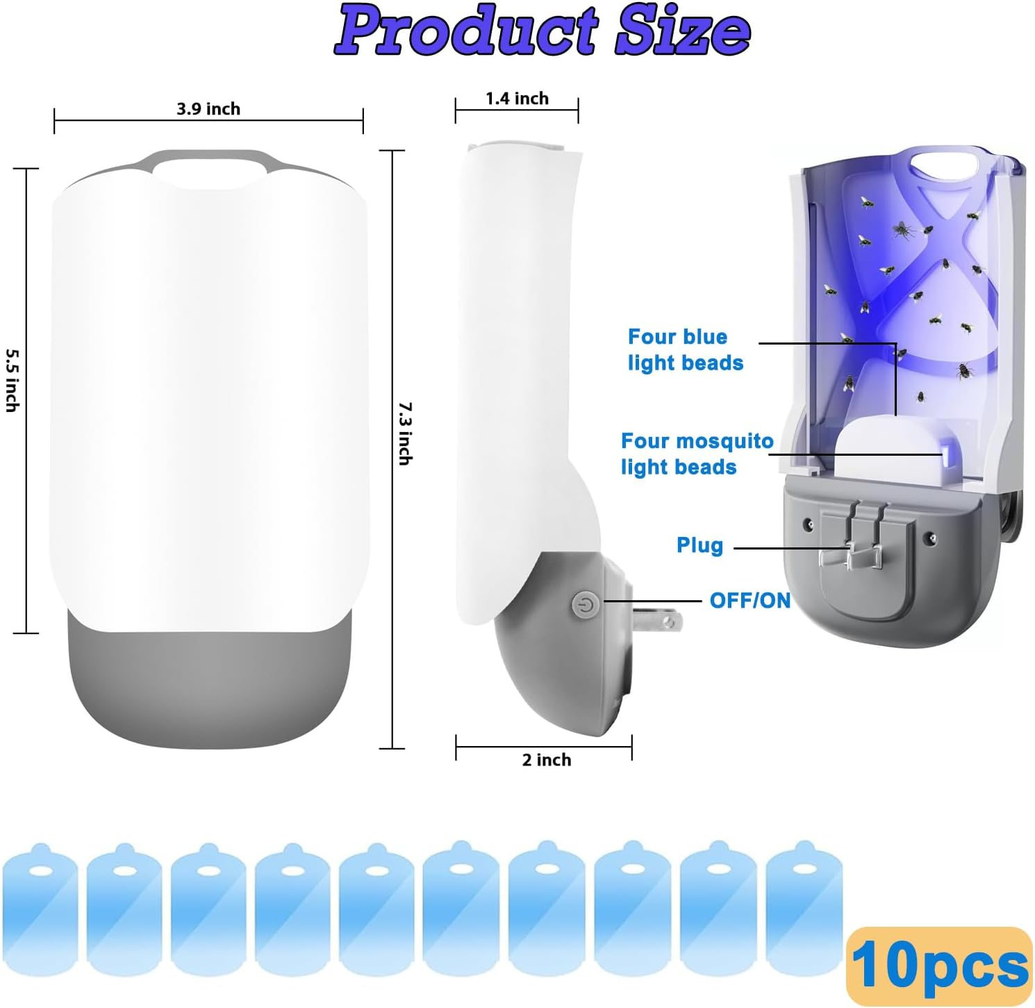 Wakouter 2 Pack Flying Insect Trap, Plug in Fly Trap, Bug Zapper with Night Light UV Attractant Catcher for Flies, Fruit Flies, Gnat & Other Flying Insects,2 Device + 10 Sticky Trap Boards (Grey-2Pcs)