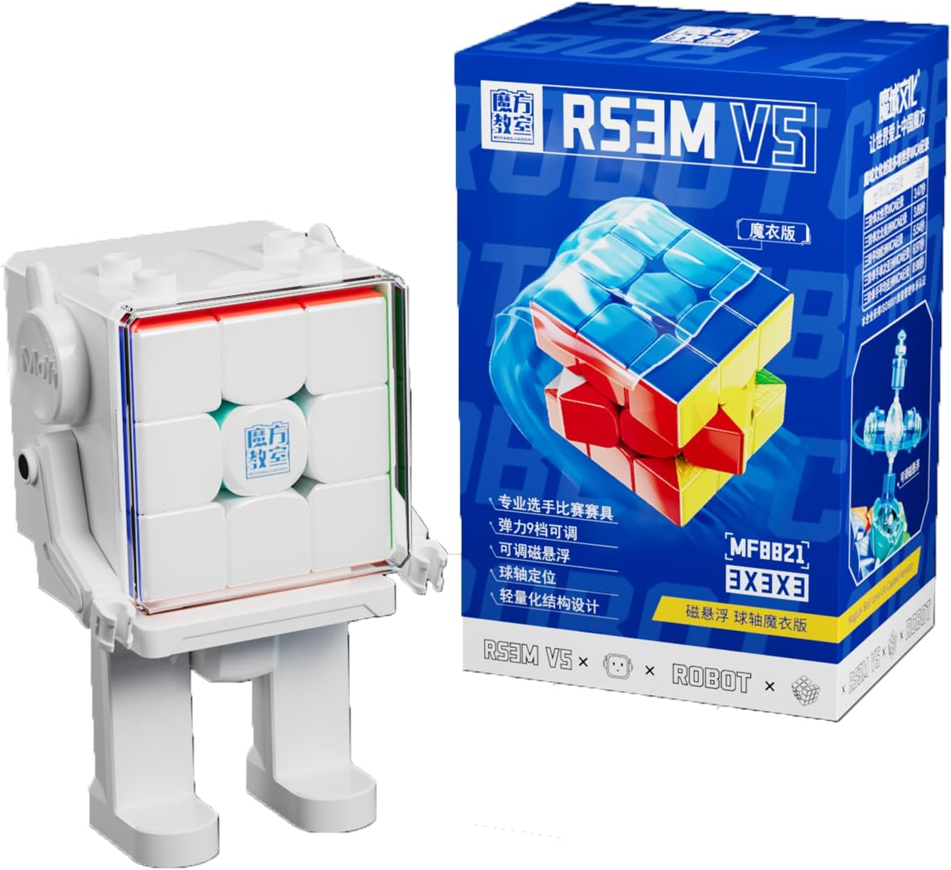 Cubershop Moyu RS3M V5 2023 Ball Core UV Coated 3X3 Speed Cube with Display Stand, Stickerless RS3M 2023 3 by 3 Budget Cube, (Moyu RS3 M V5 Maglev+Ball-Core Magic Clothes, Robot-Shape Display Box) image number 1