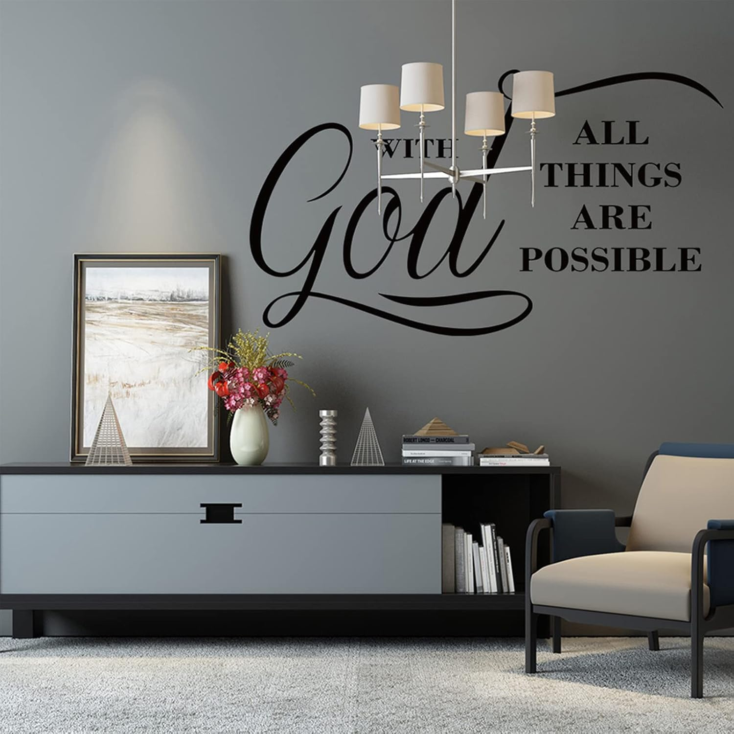 INCAUCA with God All Things Are Possible Religious Vinyl Wall Decals, Vinyl Wall Stickers Wall Decal Motivation Lettering Saying Wall Art, Inspirational Quote Wall Art Stickers (Black) image number 4