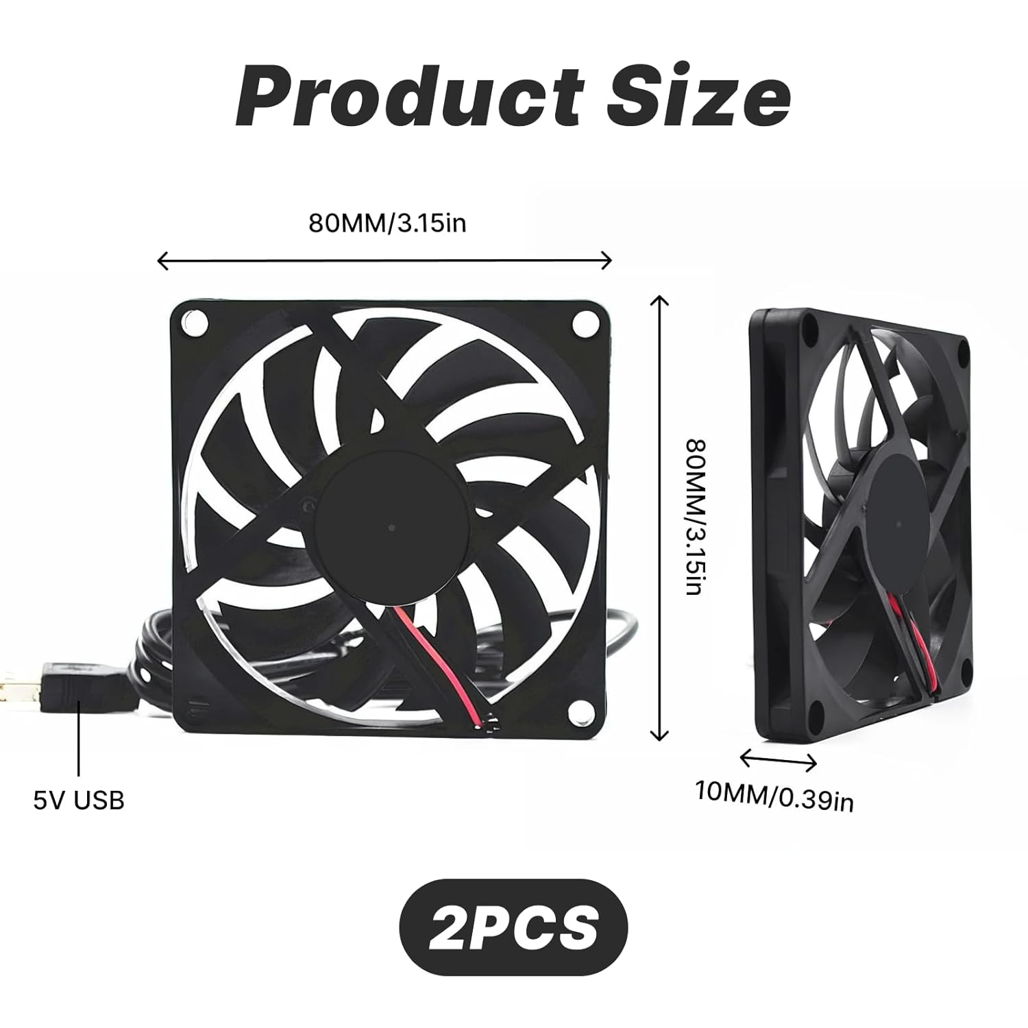 5V 0.25A 80Mm USB Computer Case Cooling Fan, 80X10Mm Brushless DC Cooler Fan, Quiet Operation, Sleeve Bearing, USB Connector for PC, Laptop, and Electronics Cooling (8Cm) image number 2