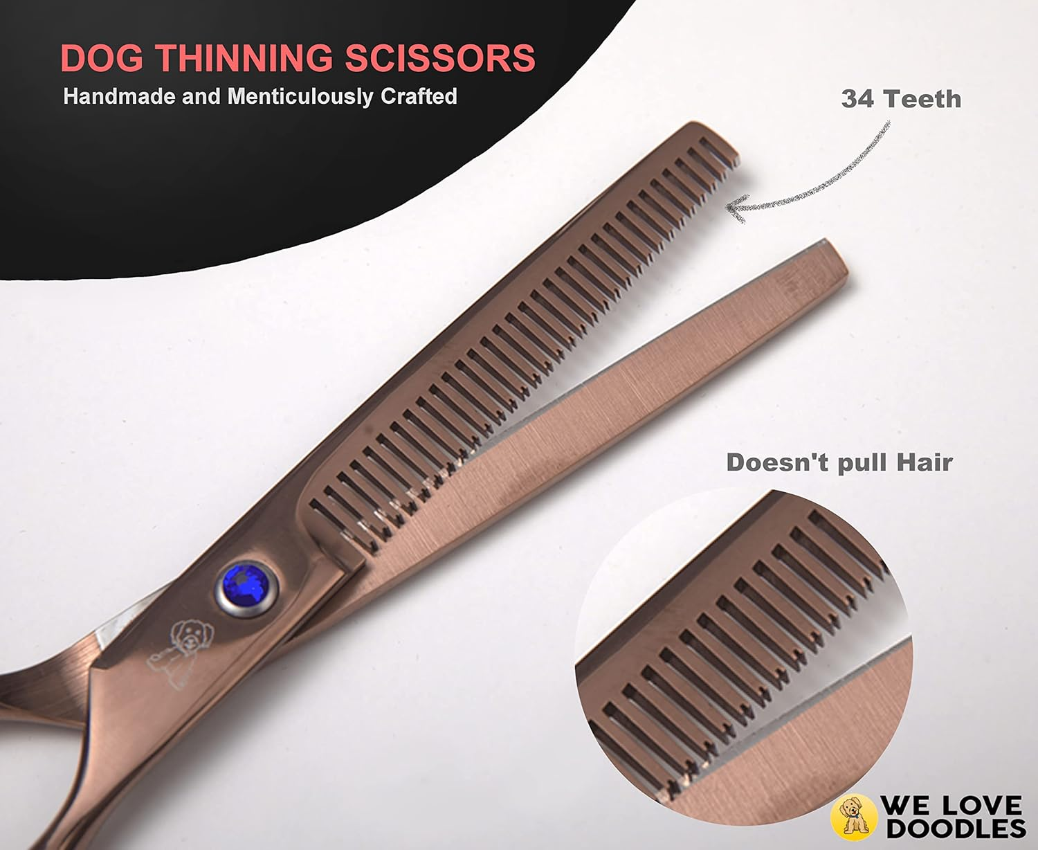 Dog Grooming Scissors Kit - Best Tools for Goldendoodles, Poodles & Doodles - Straight, Curved & Thinning Shears - Golden Doodle Grooming Kit - Professional Grade Steel, 4 Pc Set [We Love Doodles] image number 4