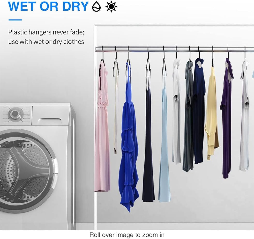 Idopick Plastic Clothes Hangers, 60 Pack Non-Slip Suit Clothes Hangers Space Saving for Coats, Shirt Dress, Tie, Pants & Closet Organizer,Black (Black) - White image number 7