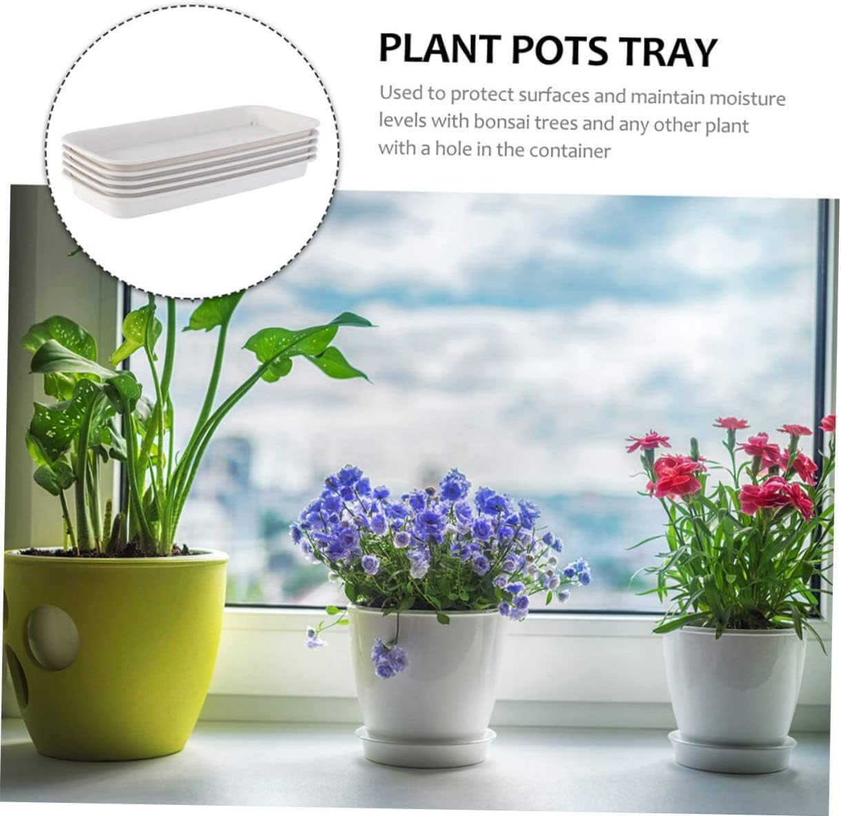 KONTONTY 4Pcs Rectangular Flowerpot Plate Plant Pot Holder Plastic Trays Outdoor Gardening Trays Pan Plant Containers Accessories Planter Succulent Pots Thickened Water Pan Easy Clean image number 5