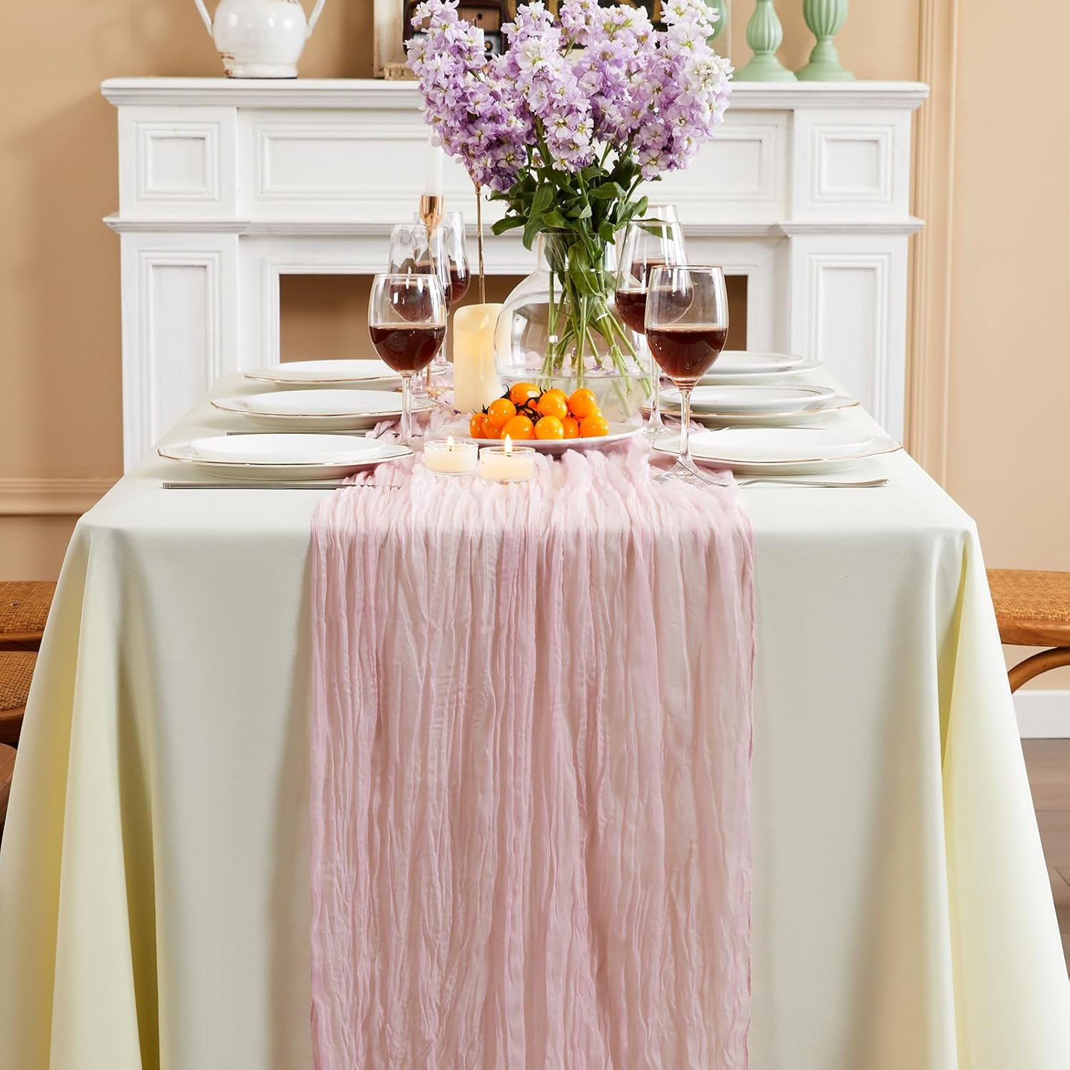 Dusty Pink Table Runner Cheesecloth 2 Pack 10FT Boho Gauze Table Runner 35X120 Inch Rustic Cheese Cloth for Wedding Valentines Party Romantic Table Decoration., Auzszq-90X300-20-2P image number 2