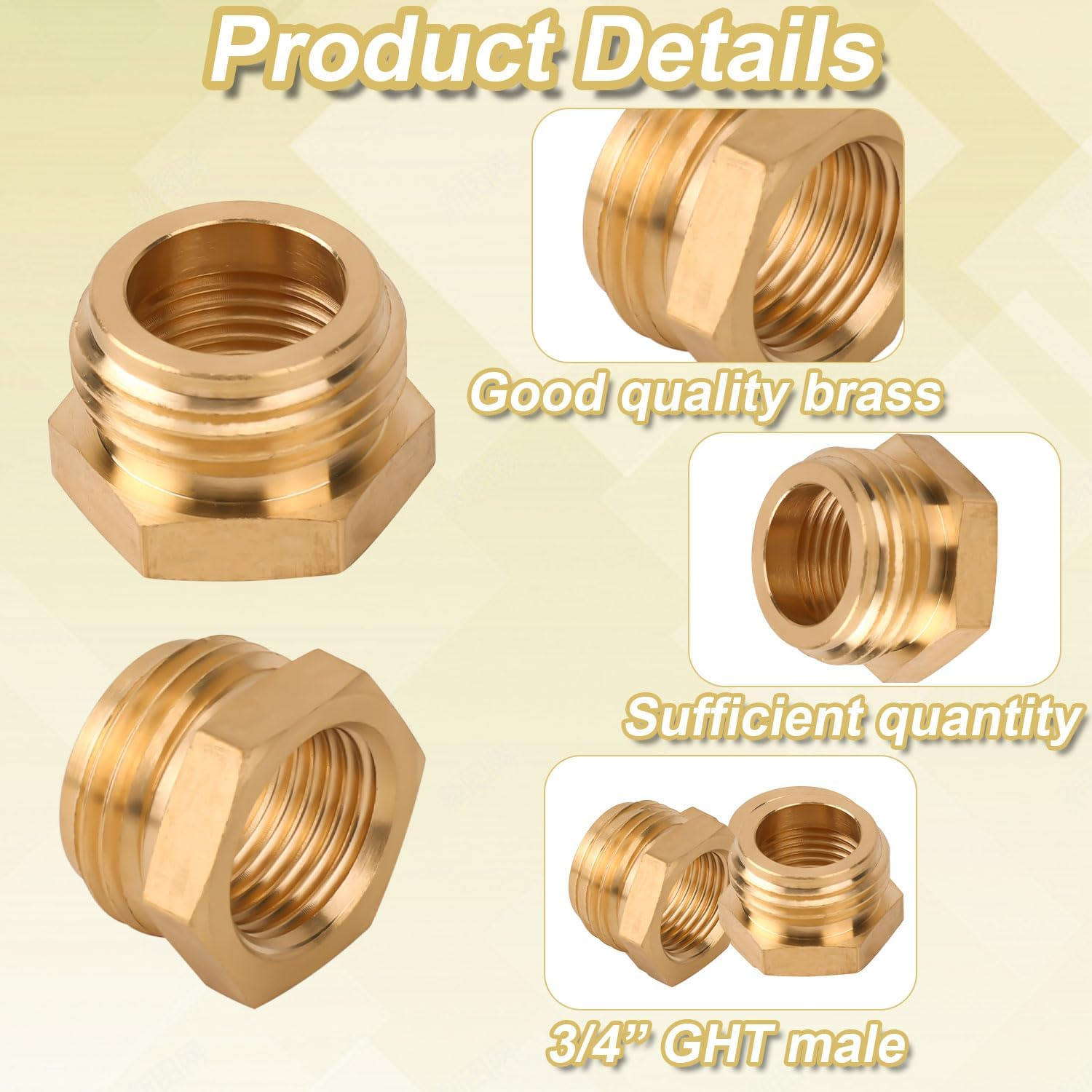 Gosknor 3Pcs Garden Hose Fittings, 3/4" GHT Male to 1/2" NPT Female Hose Connectors Accessories Brass Garden Hose Adapter Replacement Threaded Female Hose Connector Connect Hose Fittings