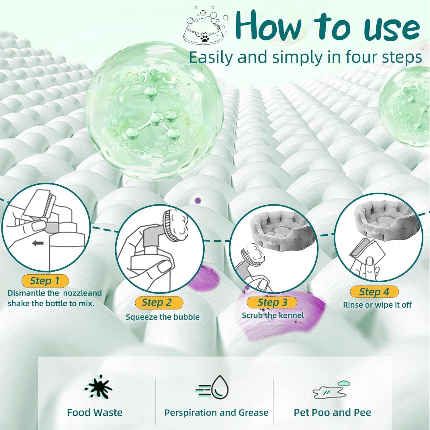 Pet Stain Cleaner Mousse &ndash; No-Rinse Foaming Carpet Cleaner for Dog & Cat Urine, Feces, Vomit &ndash; Safe for Pet Beds, Toys, Carpets, Odor Eliminator image number 5