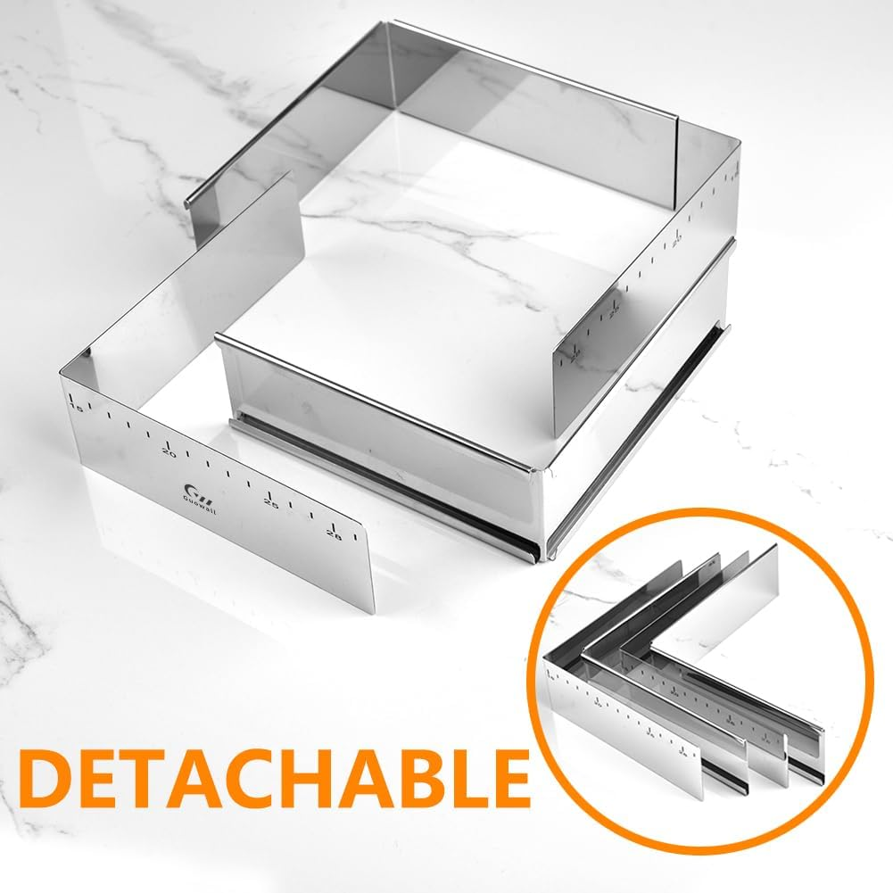 Guowall 15-29Cm Square Cake Ring Mould Adjustable Stainless Steel Mousse Ring Extensible Nonstick Cake Cutter for Baking image number 4