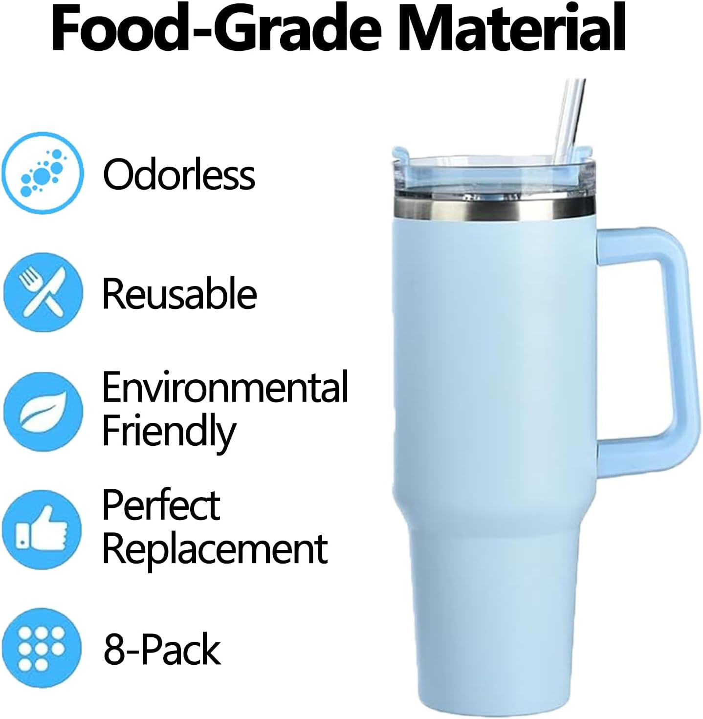 8Pcs Plastic Replacement Straw for Stanley Cap, Straw Brush Easy to Clean Water Bottle Reusable Clear Straws, Long Plastic Straws Thick for 30Oz/40Oz(8 Pack with 2 Brush) image number 2