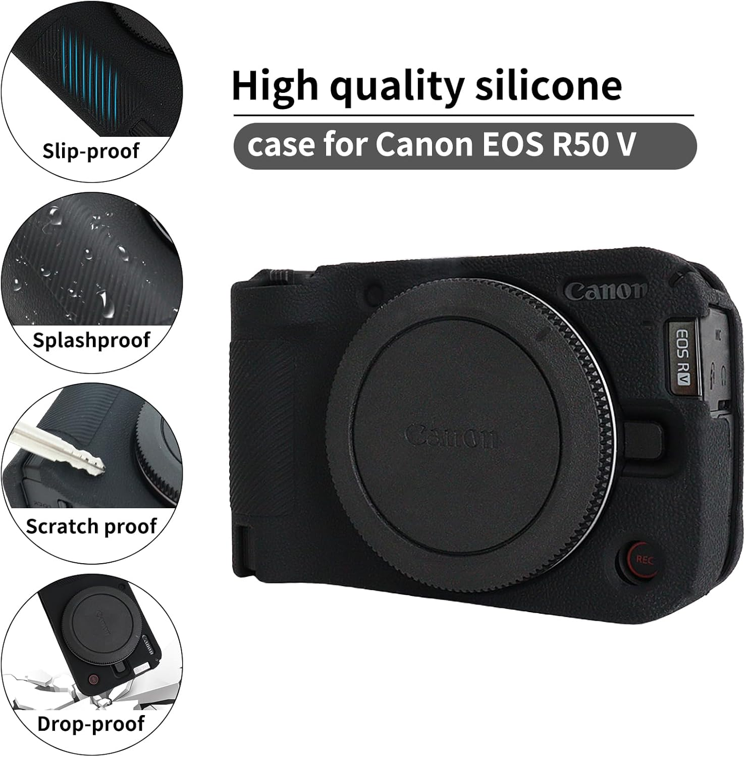 Rieibi Silicone Case for Canon EOS R50 V Camera, Soft Camera Protective Case for Canon EOS R50V Camera Accessories with 2 Screen Protectors, Black - Green image number 5
