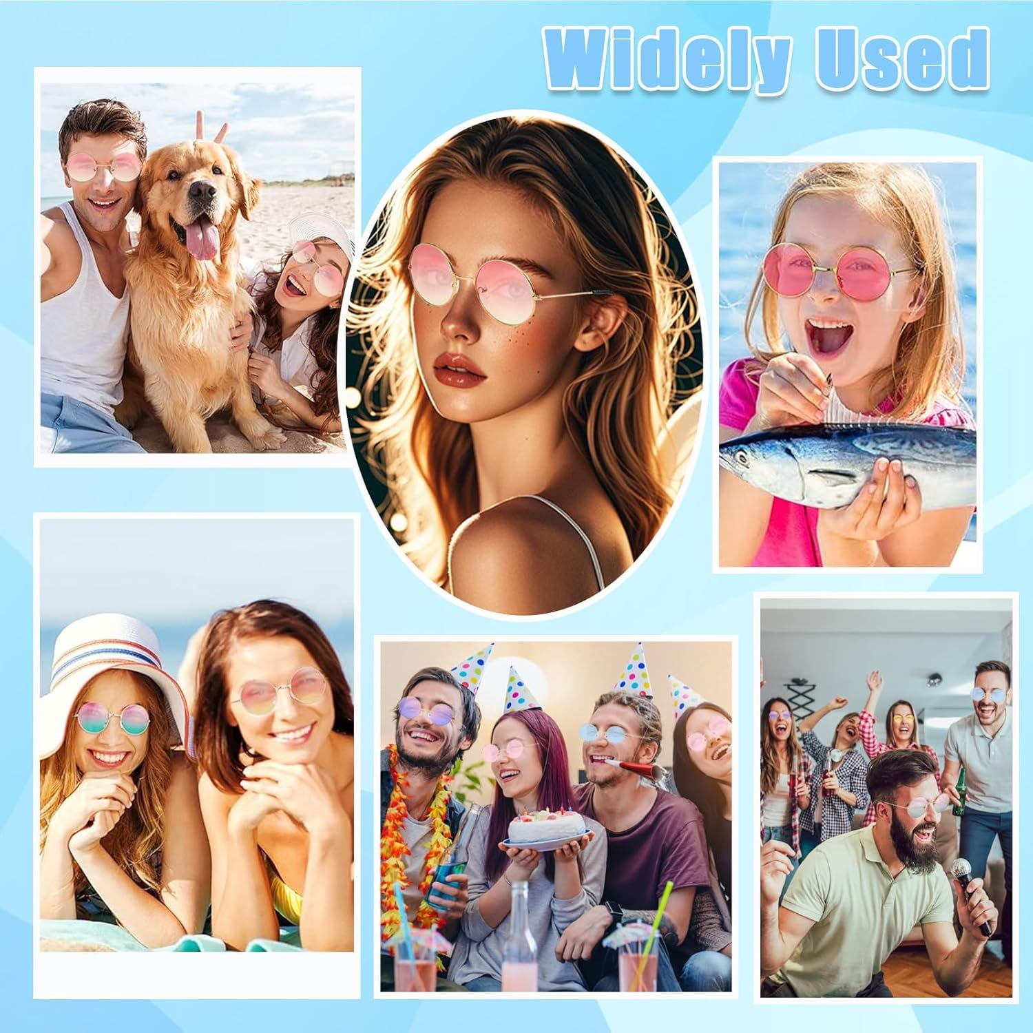 Round Hippy Specs Sunglasses 6PCS Retro Hippie Circle Glasses 60'S 70'S Style Retro Rave Glasses 6 Colors Hippie Fancy Dress Costume Accessories for Adults image number 4