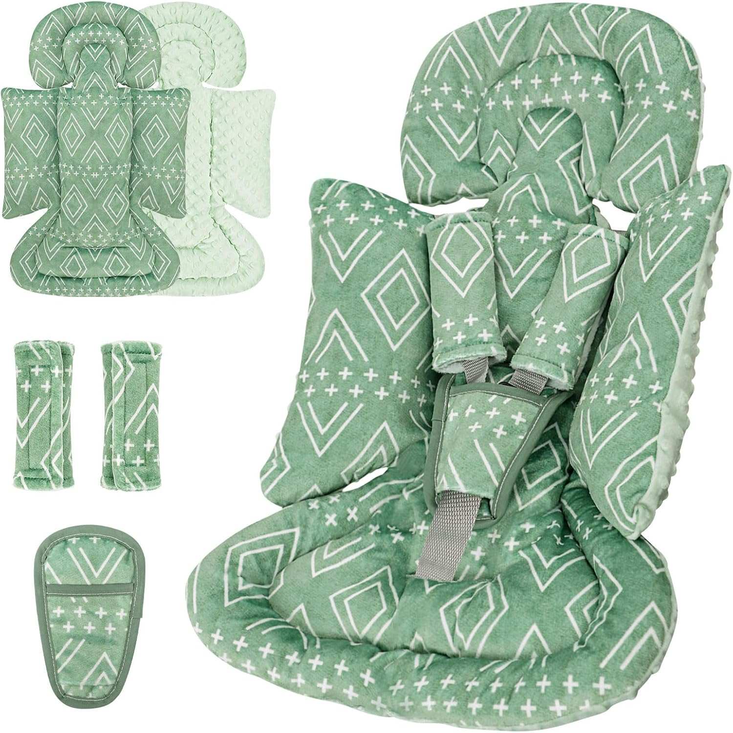 TANOFAR Car Seat Head Support Baby - Infant Car Seat Insert for Newborn Girls Boys - Soft Carseat Head Support for Infant - Newborn Carseat Insert for Car Seats, Strollers, Swings, Bouncer (Green) image number 1
