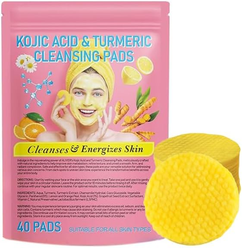 Turmeric Cleansing Pads - Kojic Acid and Turmeric Formula, Contains Vitamin B5, Vitamin C, Gentle Exfoliation, Balances Oil, Deep Facial Cleansing, 40 Pads/Pack image number 2