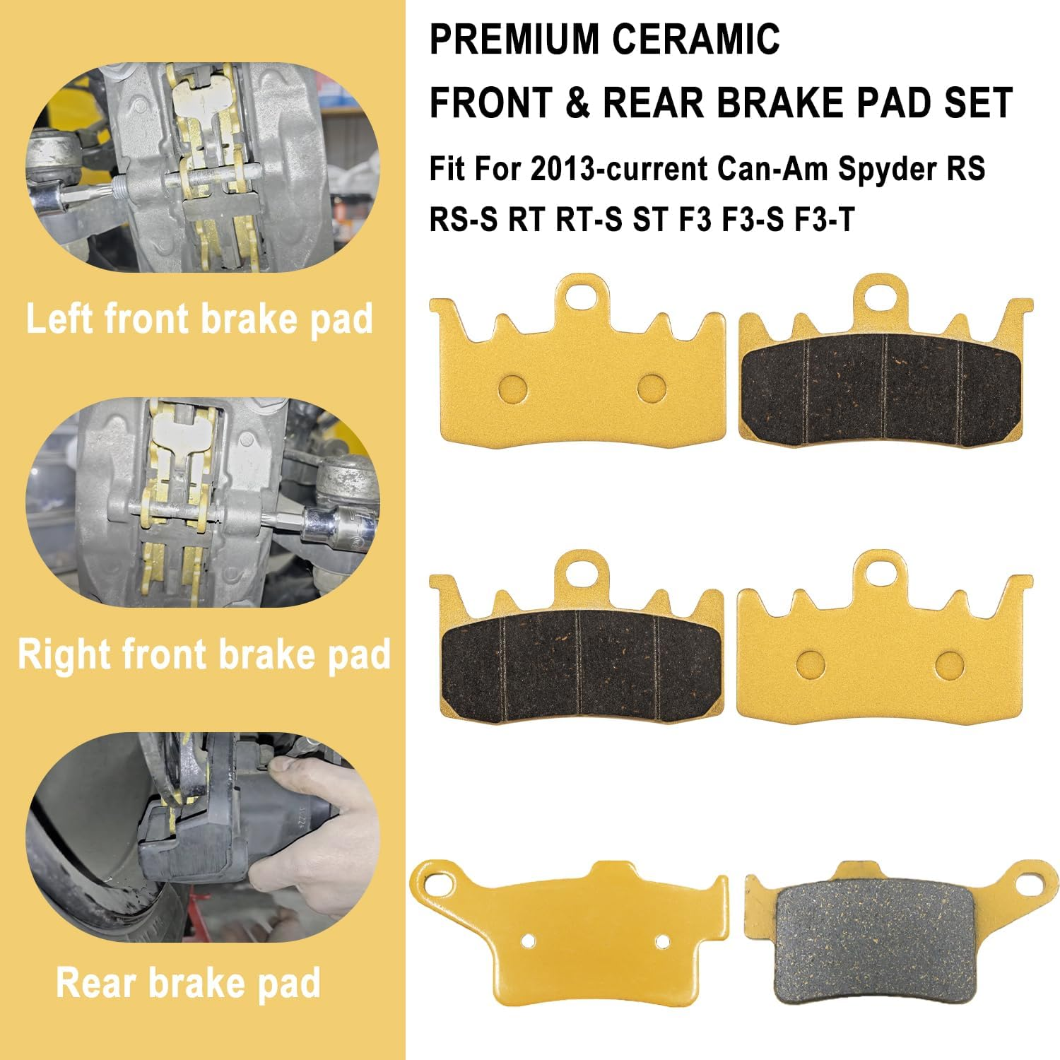 Premium Ceramic Front & Rear Brake Pad Set Fit for Can-Am Spyder RS RS-S RT RT-S ST F3 F3-S F3-T, Brake Pads Kit for Cam Am Spyder 2013 to Current image number 1