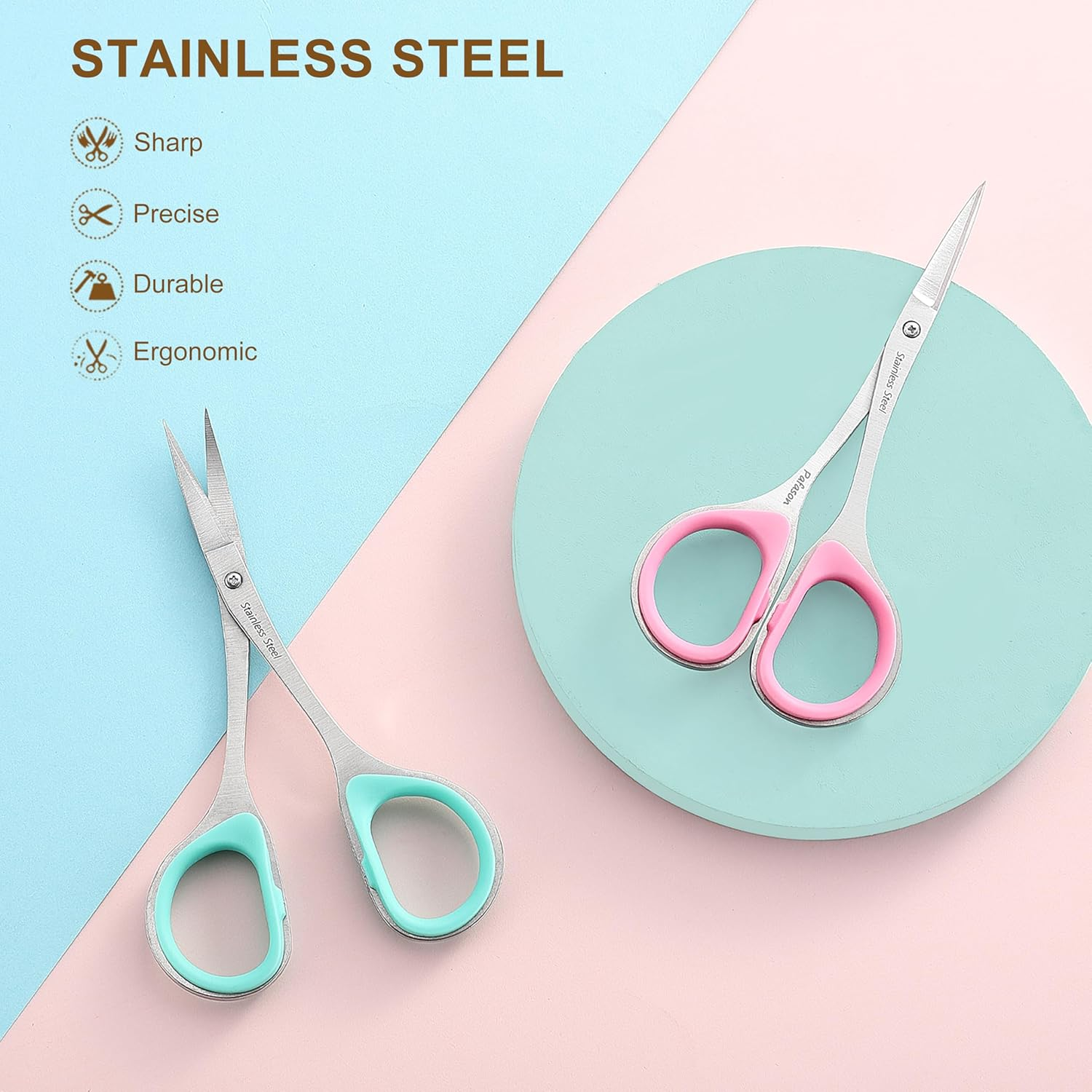 PAFASON High Precision Cuticle Scissor Set, 2 PC Multi-Purpose Curved and Straight Manicure Pedicure Beauty Grooming Tool for Nail Dry Skin,Stainless Steel, Premium Leather Cases image number 6