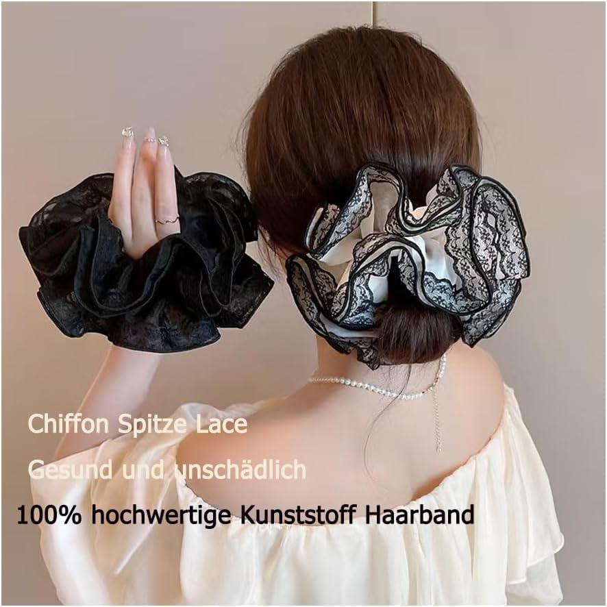 Chiffon Scrunchies Hair Scrunchies with Large Flower Women'S Elastic Bands Soft Elastic Ponytail Holder for Women Girls Hair Accessories (1 Piece (Pack of 2) image number 4