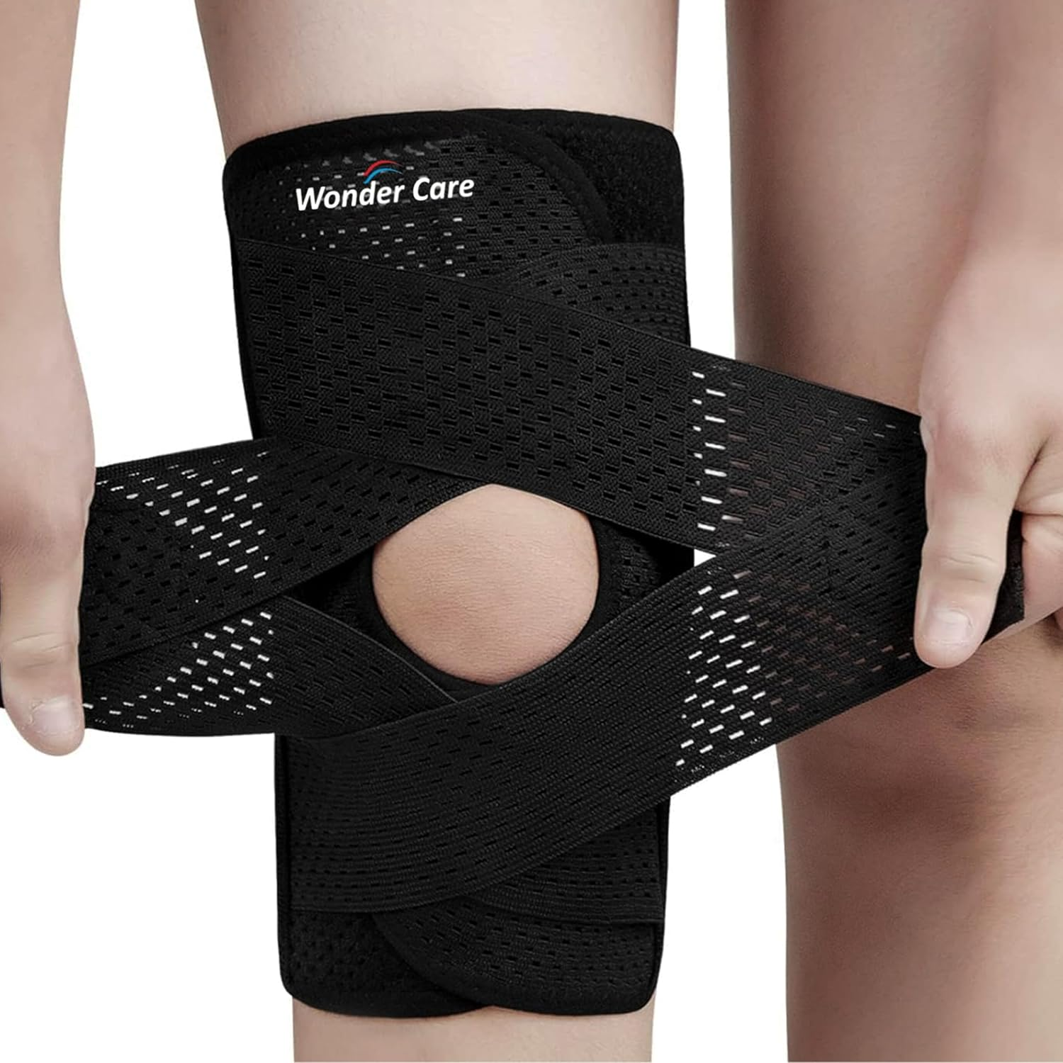 Wonder Care Compression Knee Brace Designed for Knee Pain, Sports, Running, Meniscus Tear & ACL Relief. Adjustable Knee Wrap with Side Stabilizers for Men & Women, Knee Support with Air Mesh Fabric image number 5