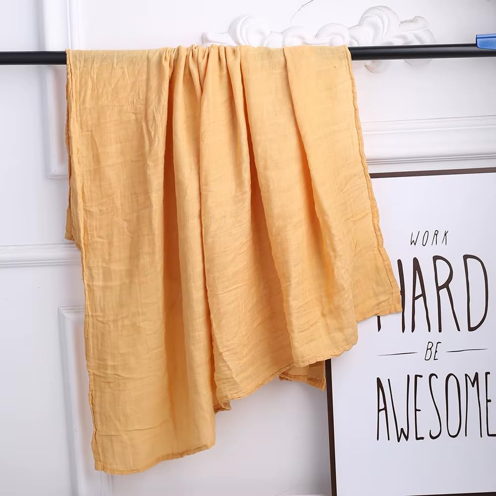 Muslin Swaddle Blanket Baby,100% Premium Qualitycotton Receiving Blanket Soft Light Weight Swaddle Blanket for Unisex Newborn Wrap 110X120Cm 2Pack (Assorted) (Marigold and Elephant) image number 1