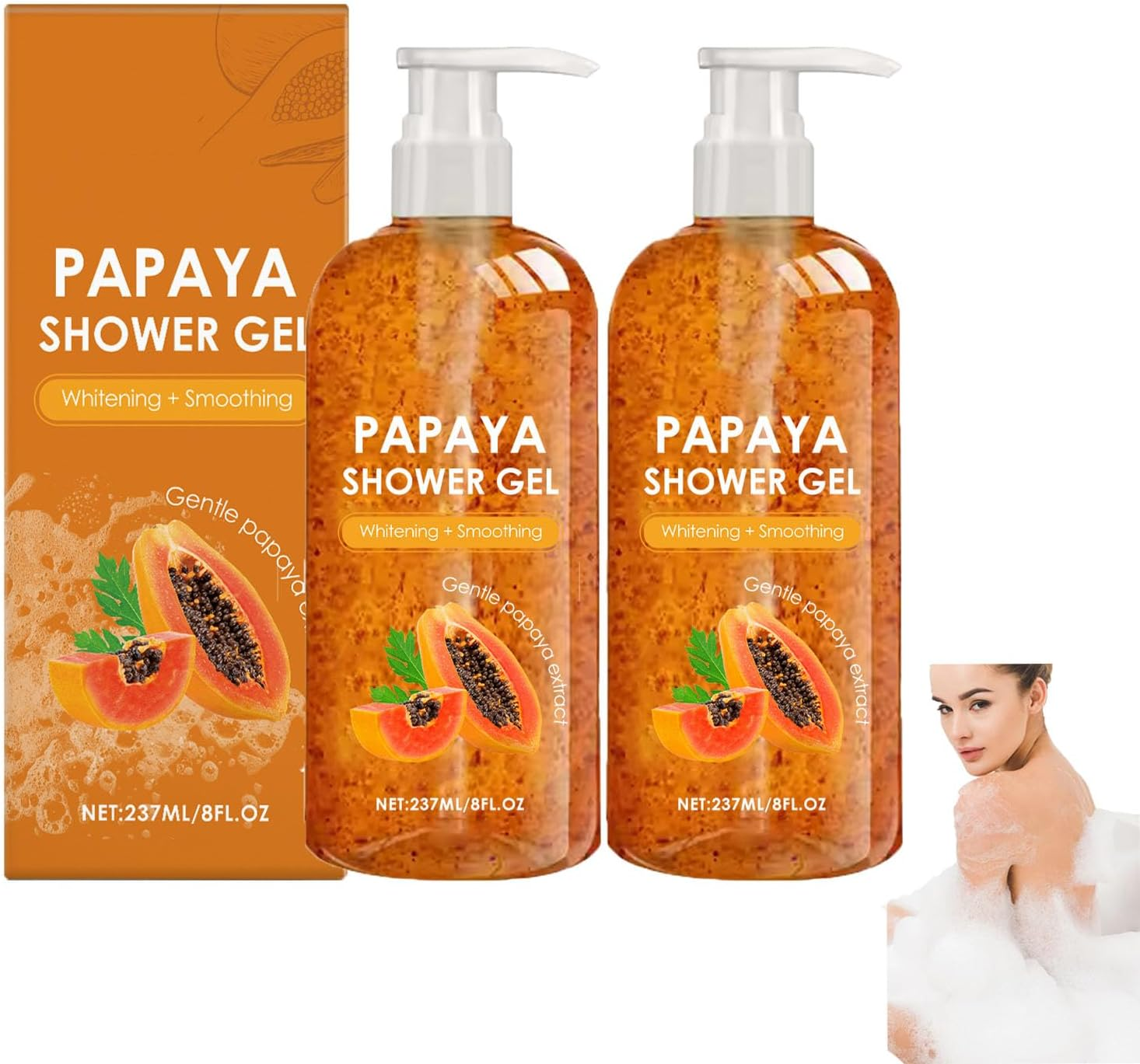 Papaya Shower Gel, Deeply Cleansing and Exfoliating, Whitening Smoothing Body Wash, Light Texture, Nourishing & Moisturizing Shower, Gentle Brightening, Fresher Long Time Fragrance (1Pcs)