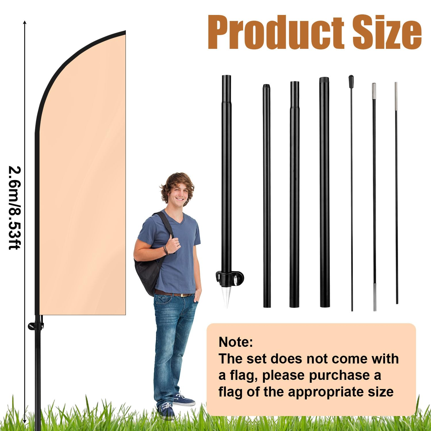 Knife Shaped Feather Flagpole, Feather Banner Pole Kit Flag Pole Kit Portable Flagpole for Advertising Outdoors Activities Promotions Real Estate Supplies(Black) image number 4
