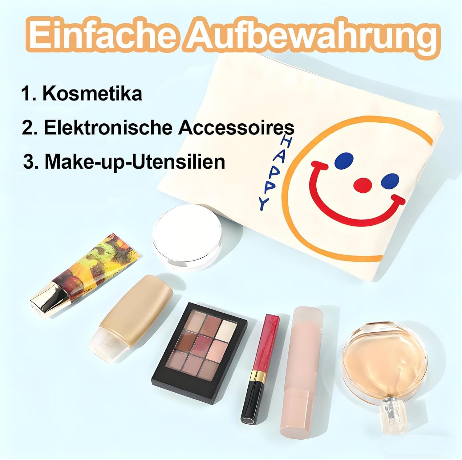 Pack of 2 Small Canvas Travel Cosmetic Bag, Portable Toiletry Bag, Makeup Bag, Multifunctional Makeup Bag with Zip, for Women, White 1, Mass Style image number 5