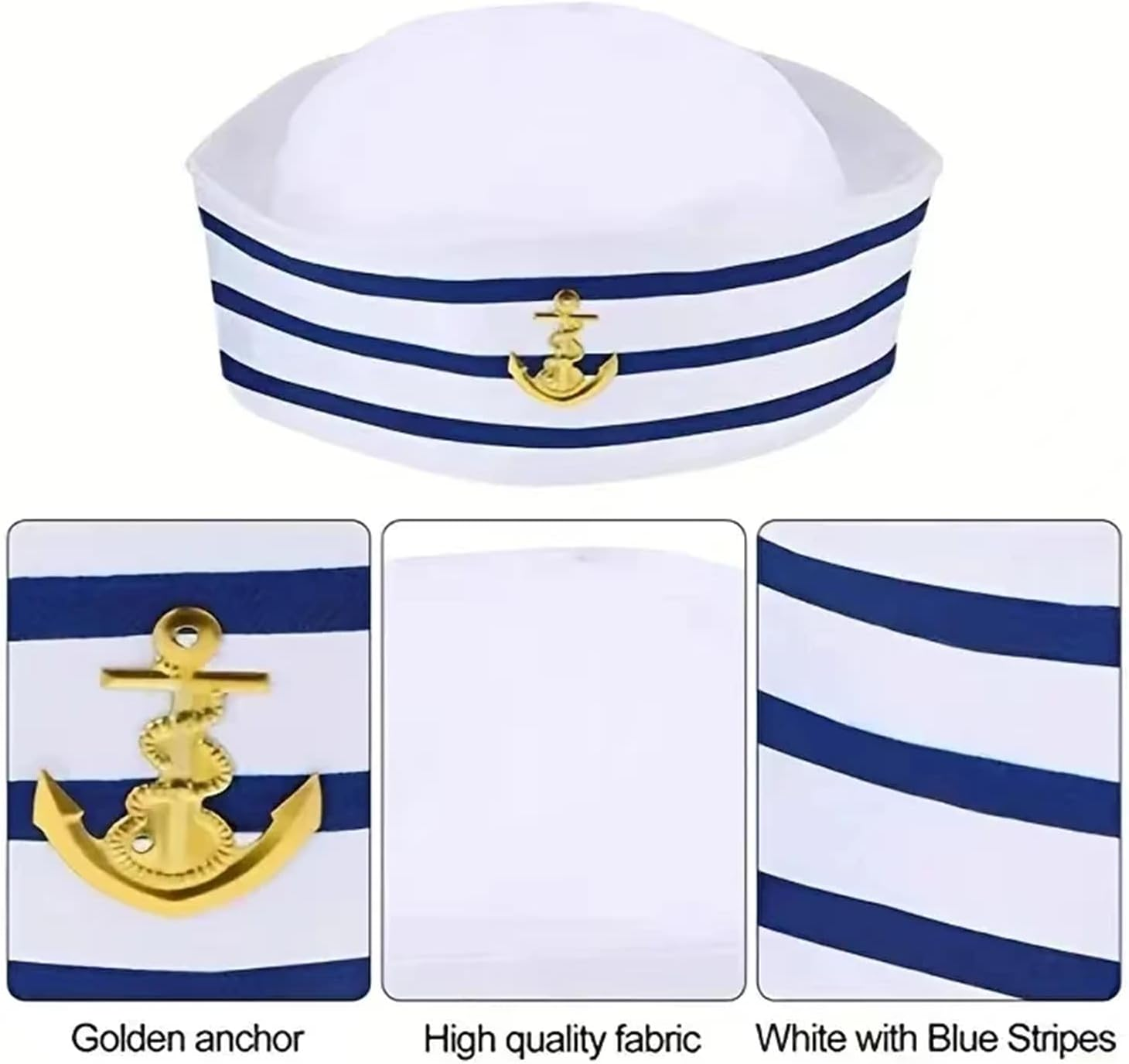 2-Piece Sailor Hat & Scarf Set, Navy Blue, Unisex-Adults, Costume Accessory, Sailor Costume, Party Accessory image number 3