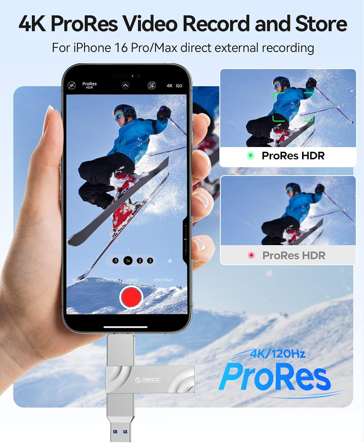 ORICO 1TB External Solid State Drive, 1050Mb/S Dual-Port Rotating Metal Portable SSD with 90&deg; Click-Stop, Reliable Storage for Iphone 16, 15 Series, Type-C Smartphone, Mac, Audio, Vehicle - A10