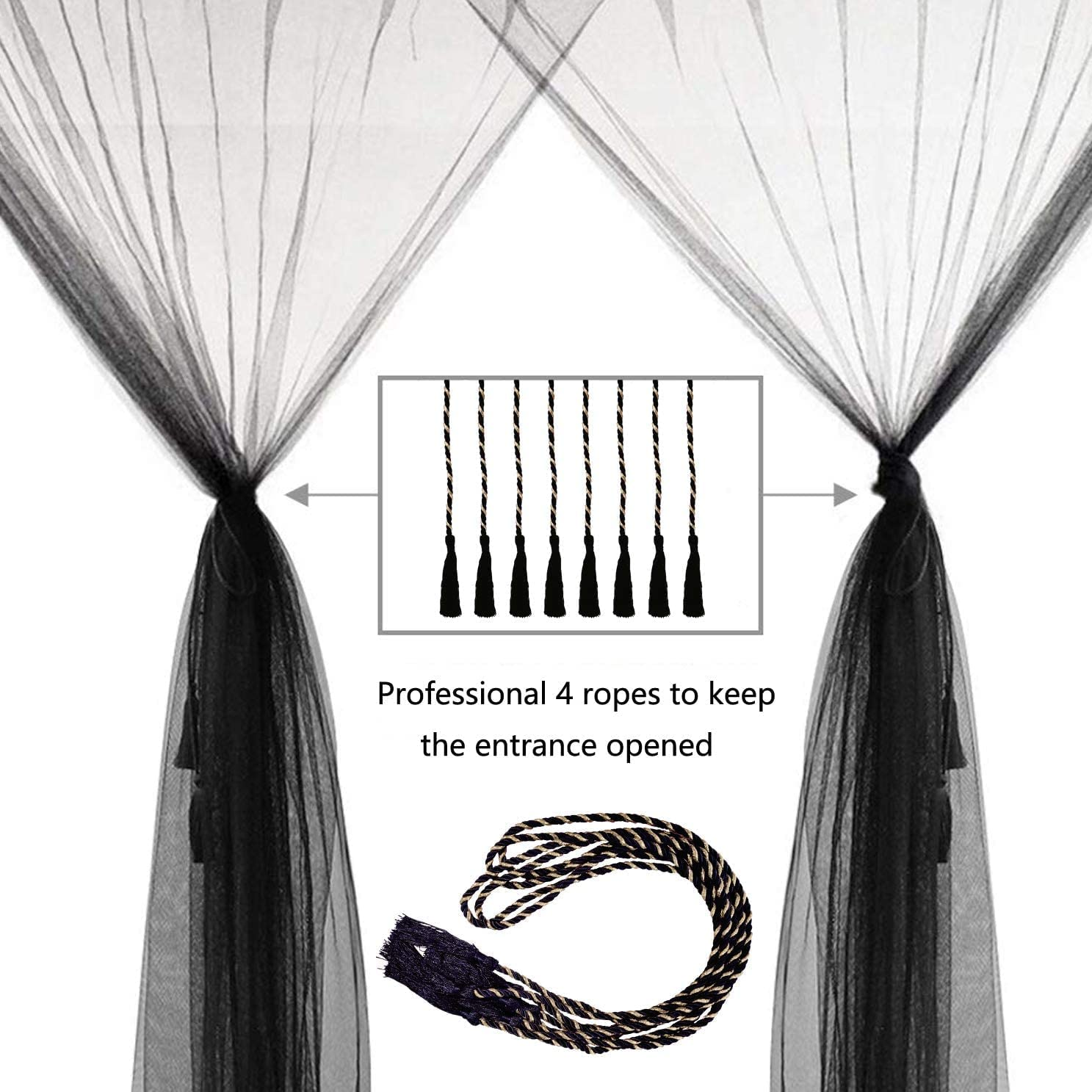 Mosquito Net for Bed Canopy, 4 Corner Post Curtains Bed Canopy Elegant Mosquito Net Set, Stick Hook &Profession Rope for Net, Screen Netting Canopy Curtains, Full/Queen/King (Black) - Black image number 4