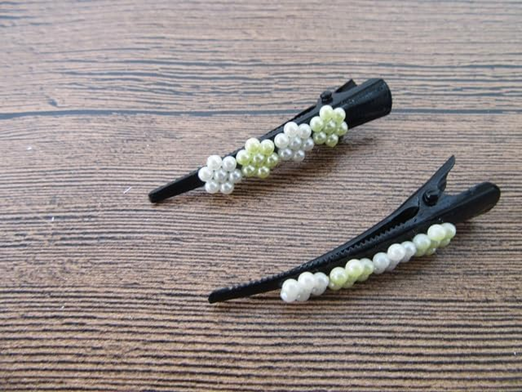 12Prs Metal Hair Clips with Rhinestone/Pearl Assorted image number 1