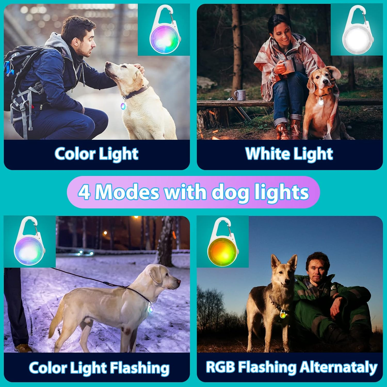 Dog Collar Lights for Night Time,1 Pack 4 Modes Dog Light Rechargeable Led for Pet Collar, IP68 Waterproof Pet Safety Accessories for Night Walking Clip On image number 6