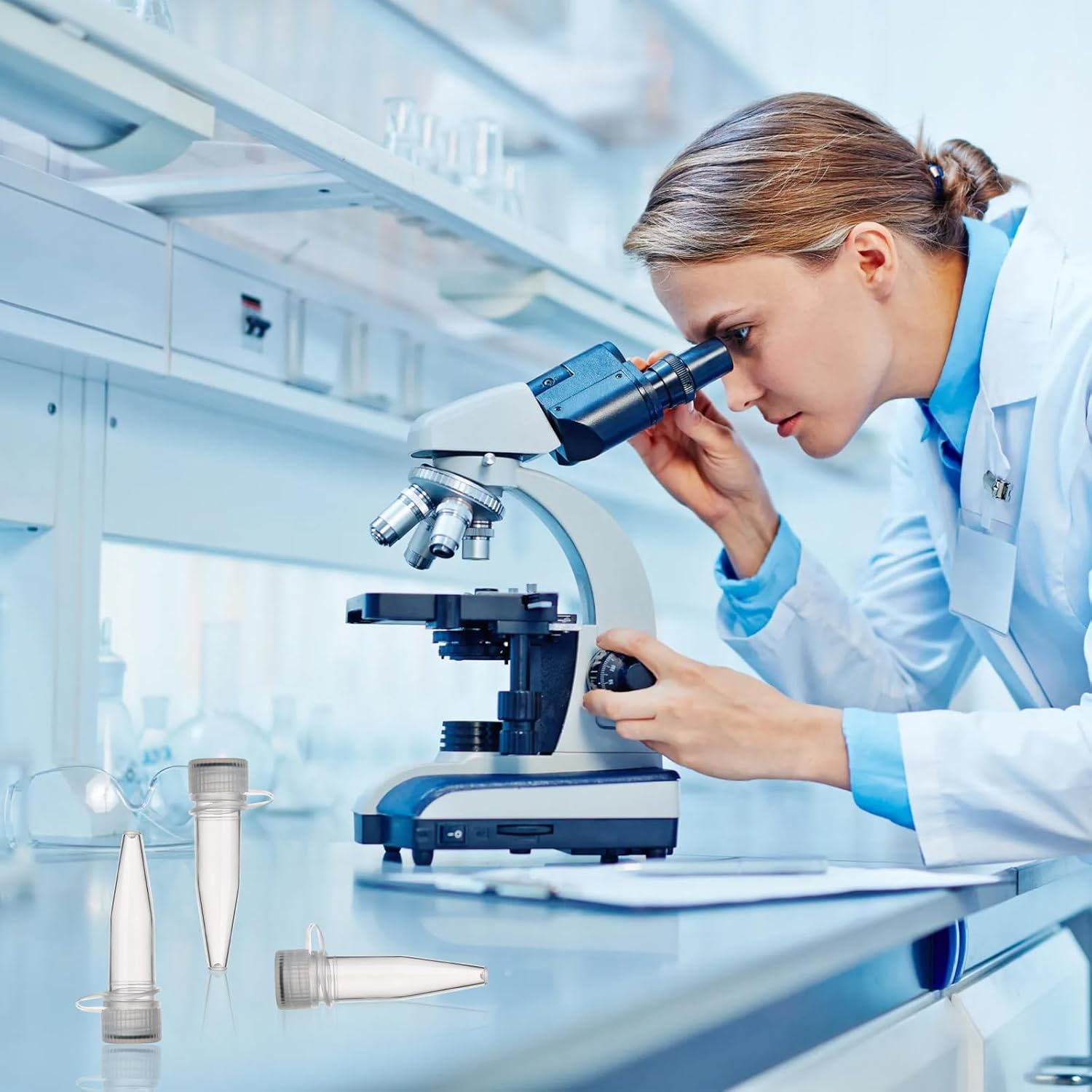 50 Pcs Plastic Clear Test Tubes, Centrifuge Tube 1.5 Ml Lab Plastic Frozen Vial Container, Plastic Sample Bottles for Scientific Experiments, Small Frozen Test Tubes, Sterile Test Tubes with Lids image number 4