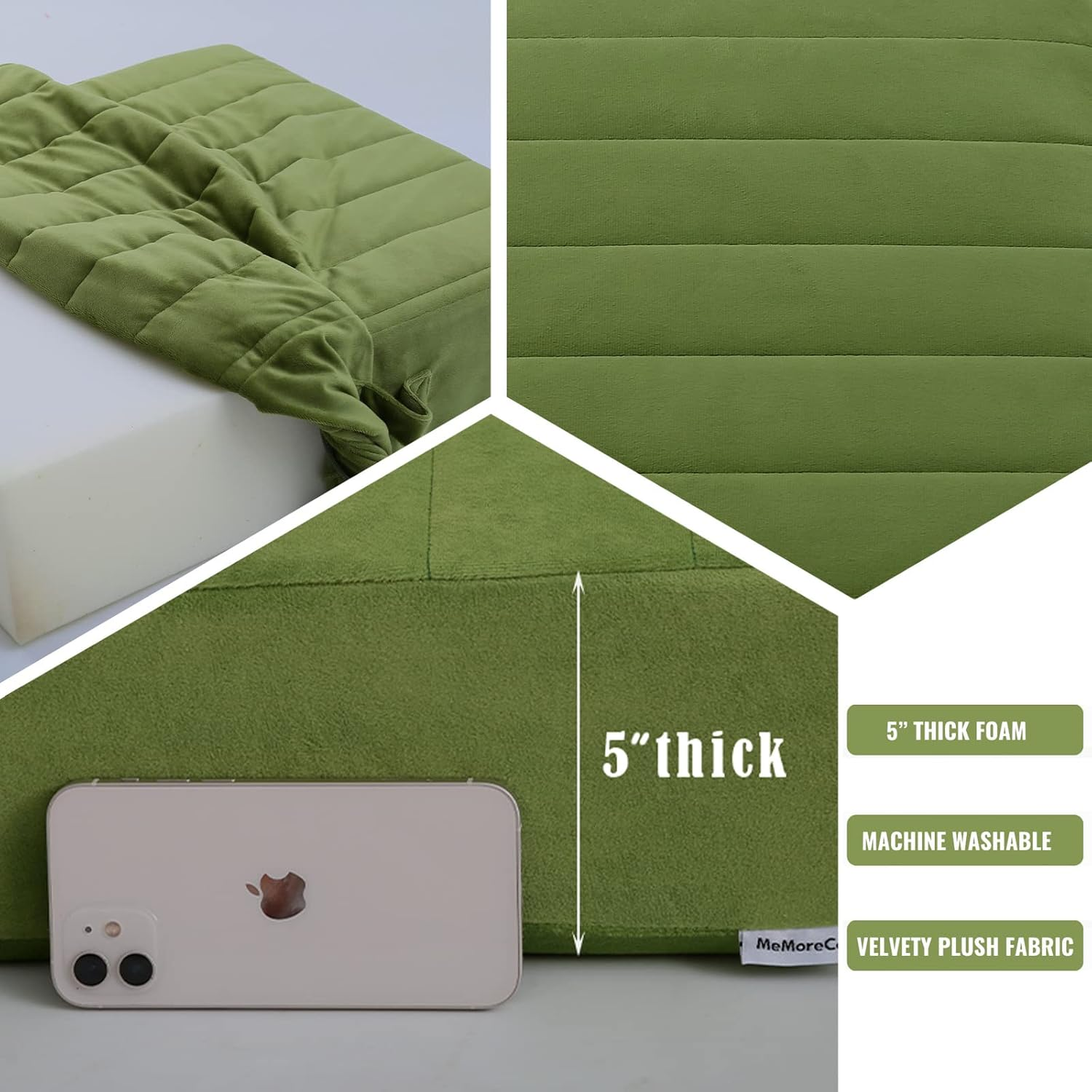 Memorecool Square Floor Pillow Seating for Adults Kids, Large Meditation Cushion Floor Pillow with Thick Foam & Soft Tufted Cover, Washable Big Pillow Seat Floor Cushion for Sitting Yoga 22" Green image number 6