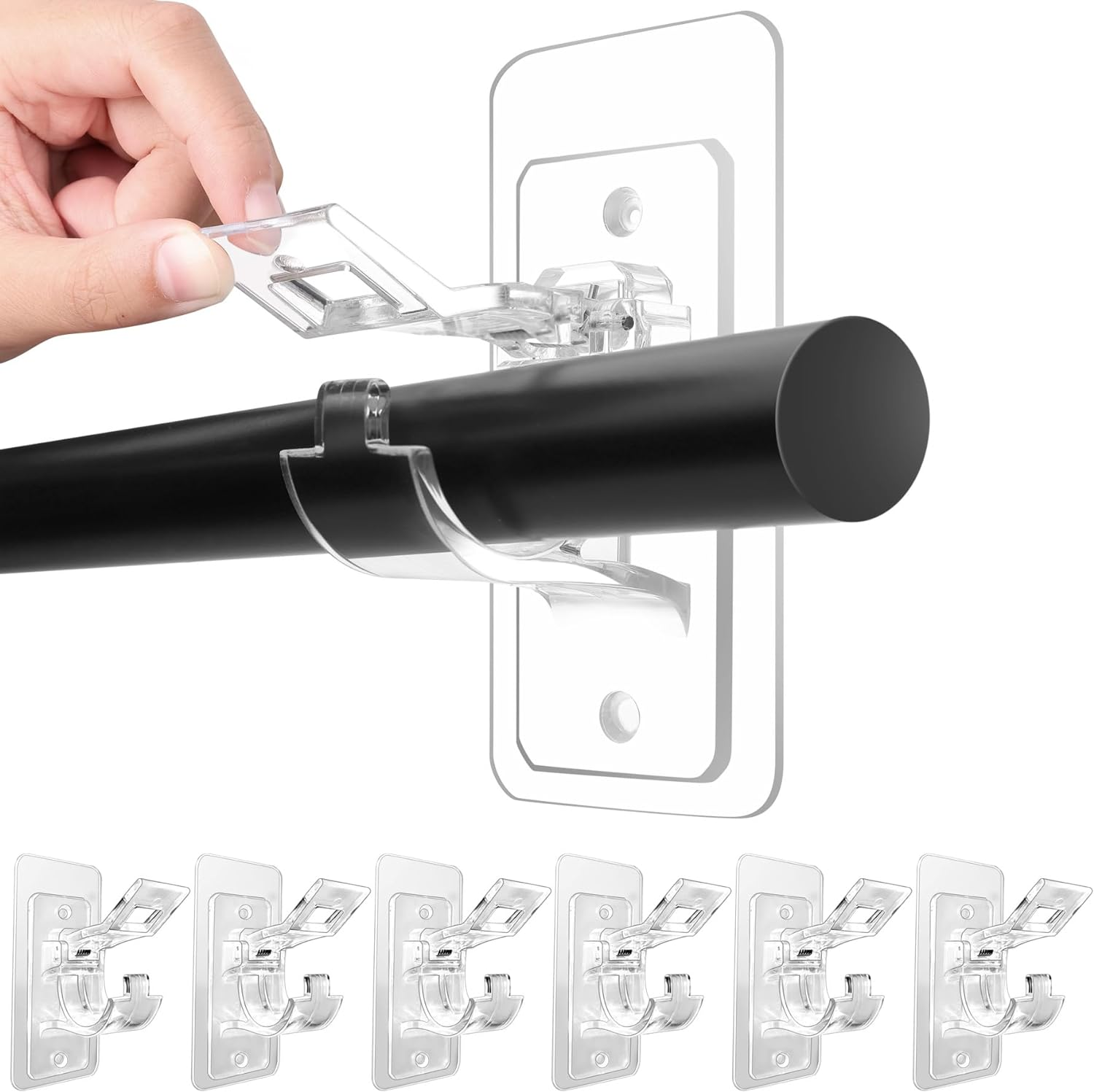 6-Pack No Drill Needed Curtain Rod Holders Brackets, Self Adhesive Rod Holder Hooks, Multipurpose Nail Free Stick on Curtain Rod Hooks image number 5
