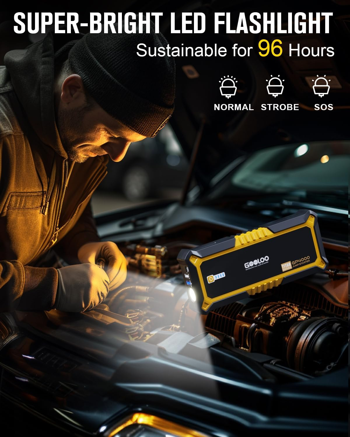 GP4000 Jump Starter 4000A Peak Car Starter (All Gas,Up to 10.0L Diesel Engine) Supersafe 12V Lithium Jump Box,Auto Battery Booster Pack,Portable Power Bank with USB Quick Charge and Type C Port image number 6