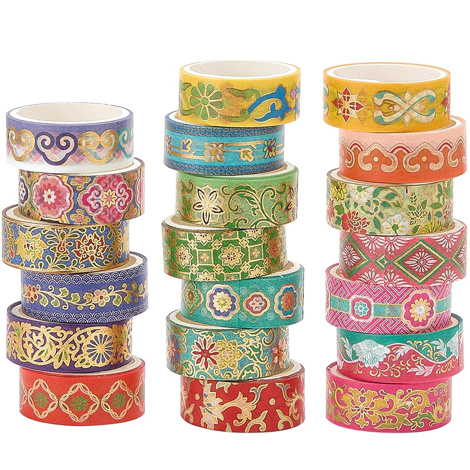 YUBBAEX 20 Rolls Chinoiserie Washi Tape Set Exotic Arts Masking Tape Gold Foil Floral Decorative for DIY Crafts, Bullet Journal Supplies, Planners, Scrapbook, Card/Gift Wrapping