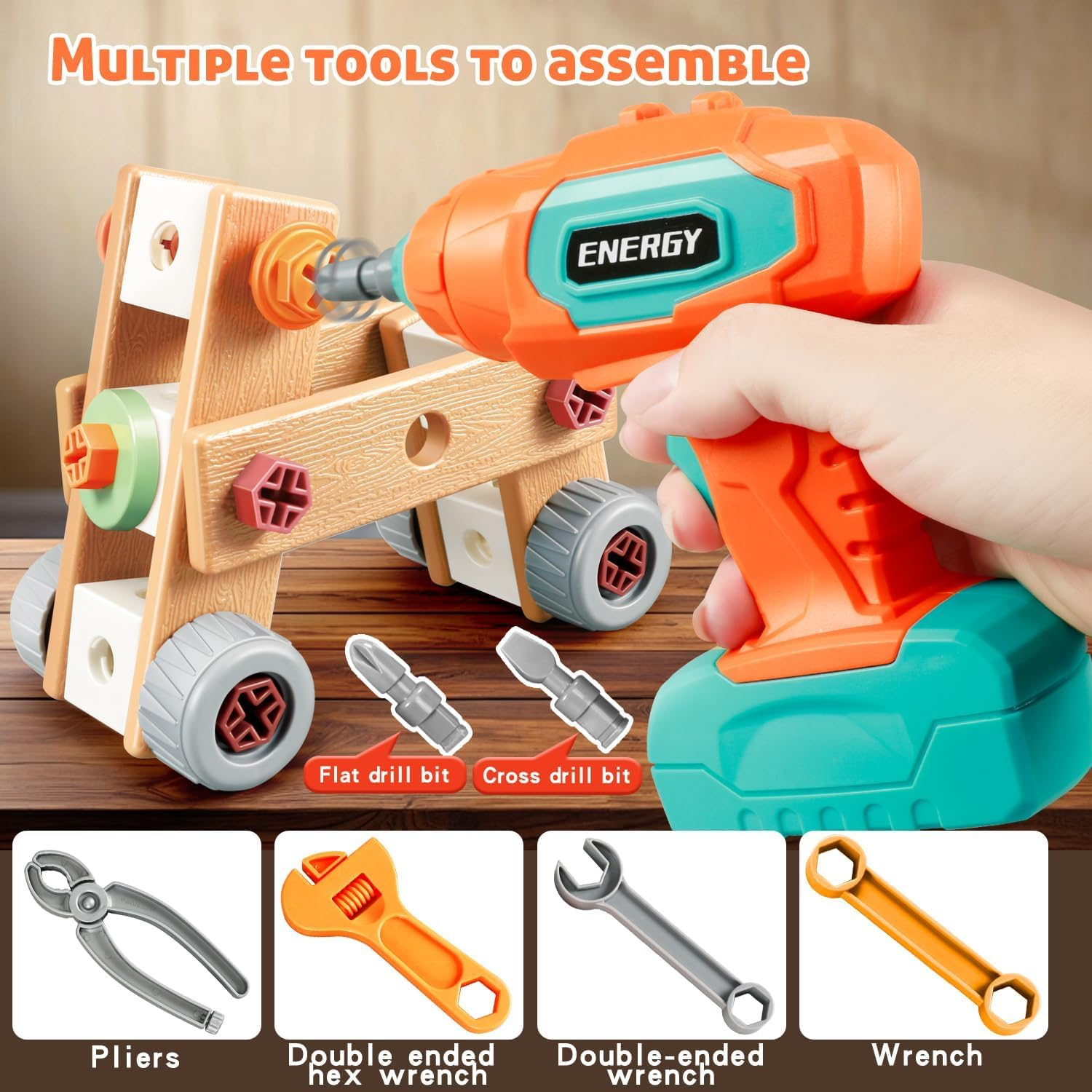 Kids Tool Set with Drill, 148 PCS STEM Building Tools with Storage Box Plastic Todder Tool Set for Boys and Girls Age 3 4 5 6 7 8 Years image number 4