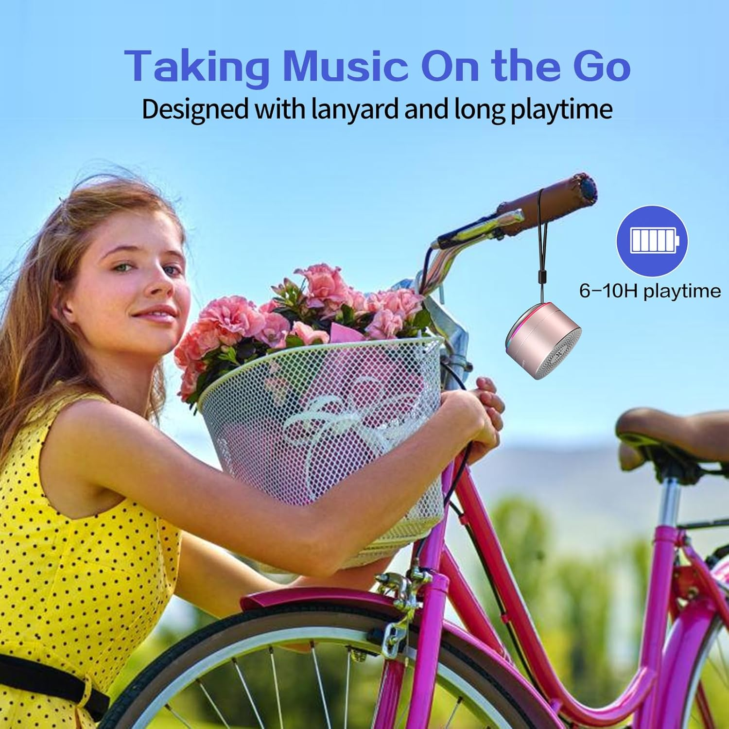 LENRUE Portable Wireless Bluetooth Speaker with Built-In-Mic,Handsfree Call,Aux Line,Hd Sound and Bass for Iphone Ipad Android Smartphone and More (Pink+Case) - Pink+Case image number 4