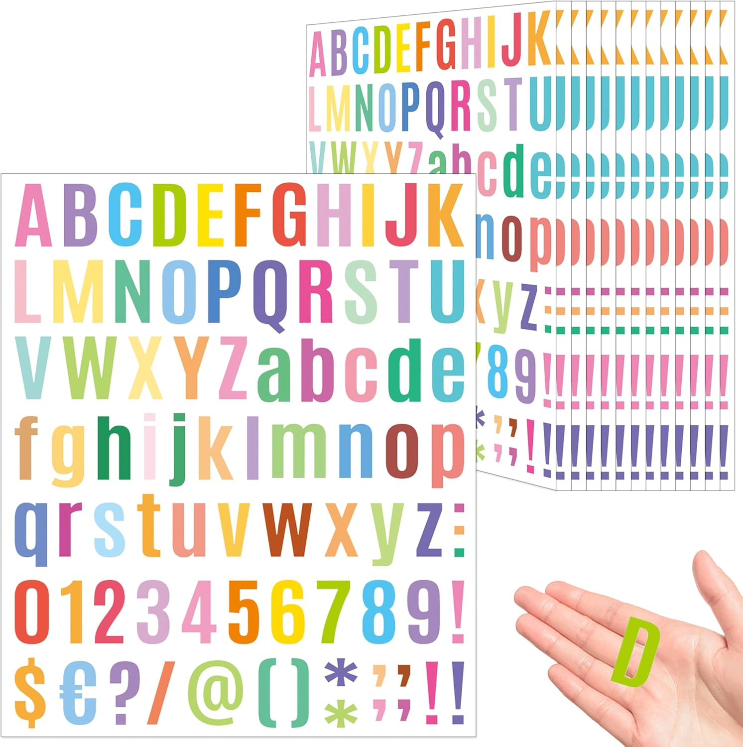 980 Pcs 12 Sheets Vinyl Letter Stickers Small 1 Inch, Colorful Number Stickers Self-Adhesive Waterproof Alphabet Stickers 1" for Mailbox, Bulletin Board, Water Bottles, Scrapbook, DIY (Multi-Colors)