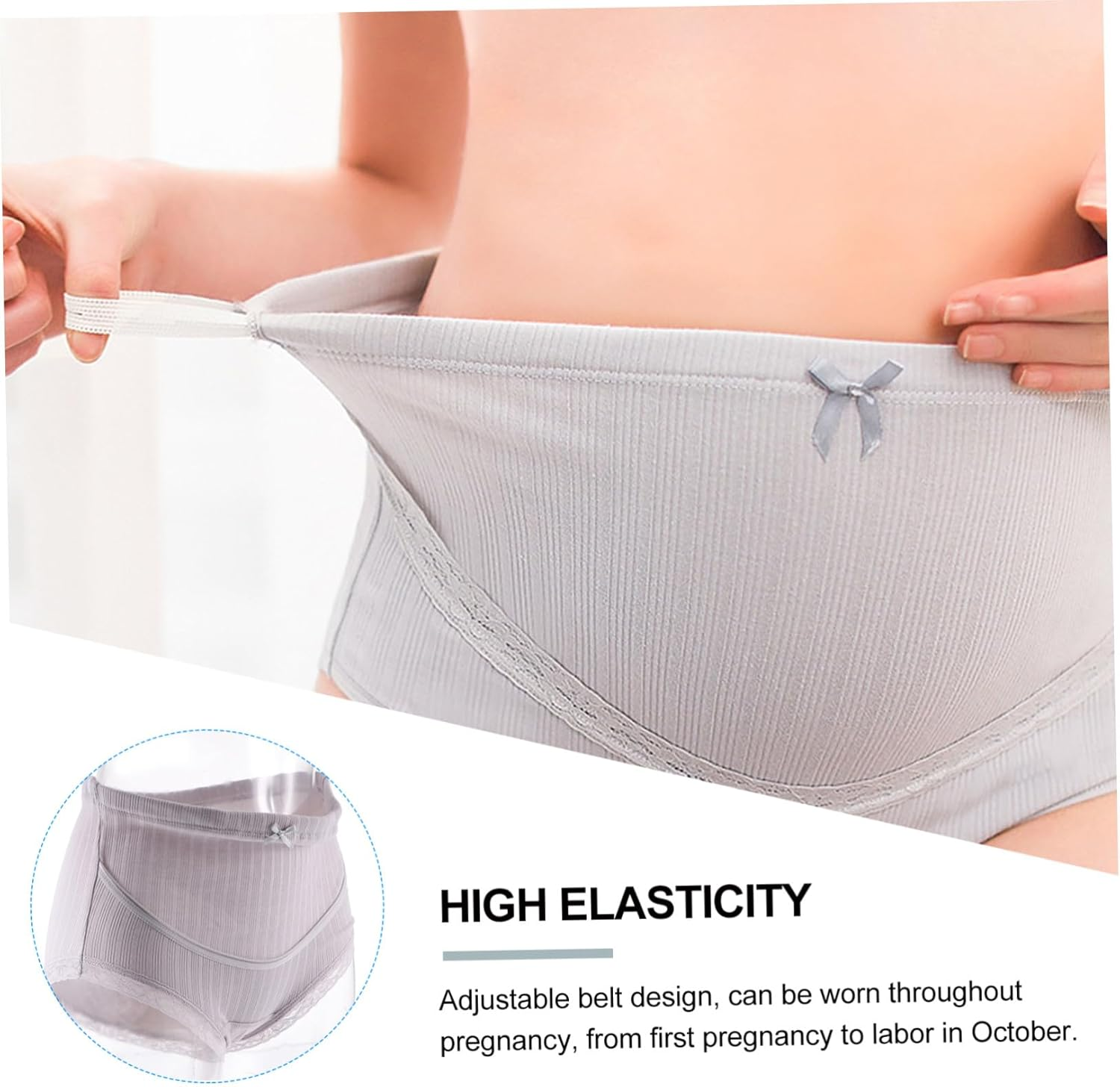 Baluue 3Pcs Cotton High Waist Maternity Panties Adjustable Pregnant Underwear Breathable Stretchy Supportive Women Splice Underpants Summer Soft Elastic