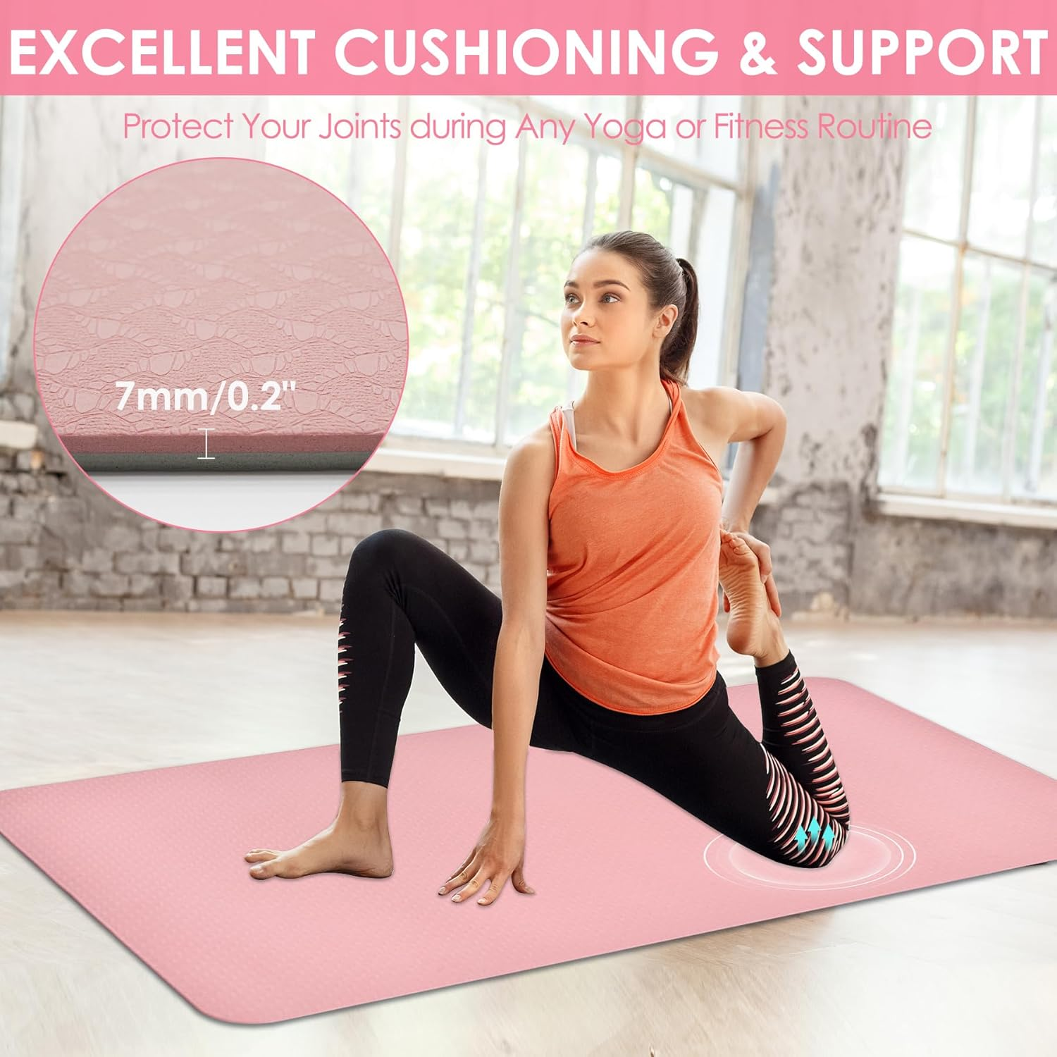 Non-Slip TPE Yoga Mat for Women & Men, 72"X24" Extra-Long Anti-Tear Pilates Mats for Hot Yoga, HIIT, Floor Workouts, 8Mm Thick Lightweight Fitness Mat Professional Exercise Mats with Dual Grip image number 4