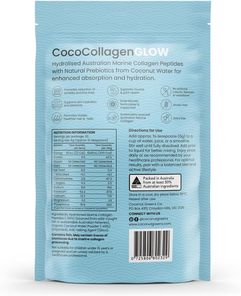 Cococollagen GLOW &ndash; Marine Collagen with Coconut Water | 180 G Pouch (30 Serves)