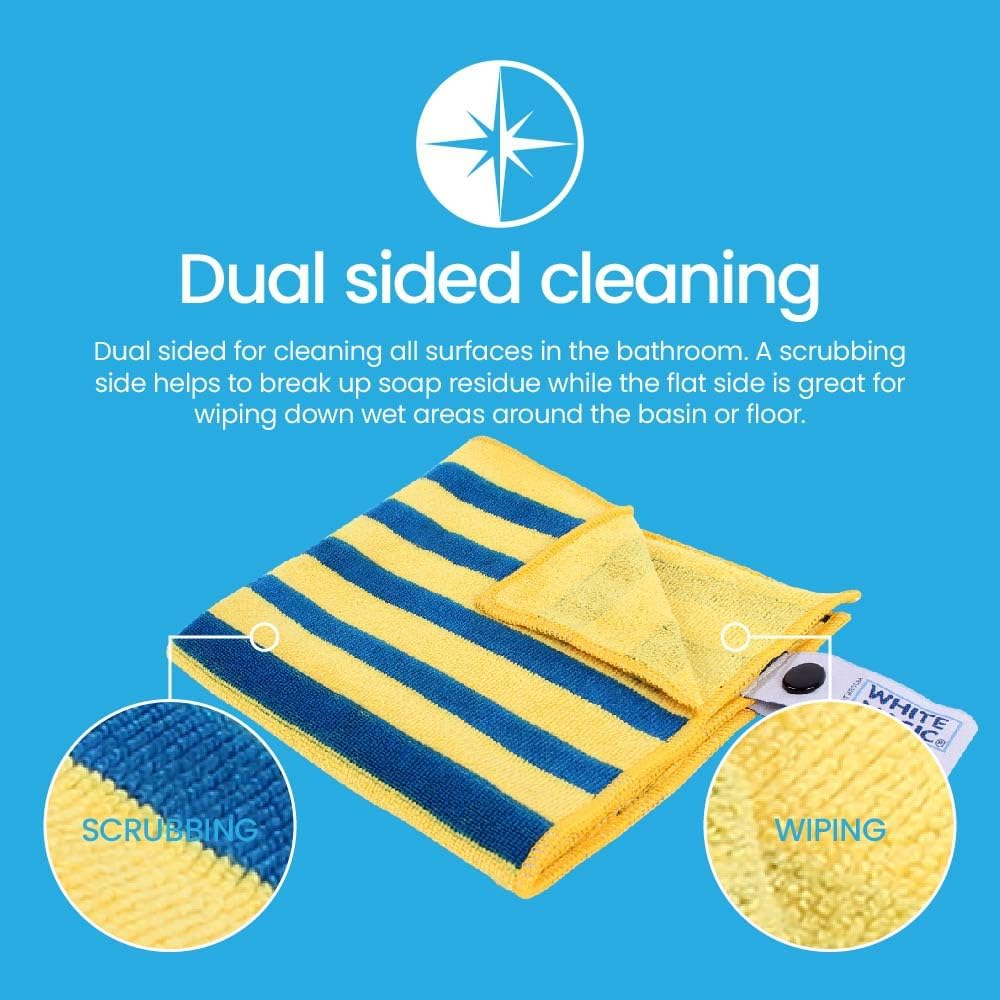 White Magic Eco Cloth Bathroom/With Bonus Window Cloth, Cuts through Stubborn Grime & Polishes Shiny Surfaces, Durable & Quick-Drying Microfibre for Sinks, Showers, Tubs, and Tiles