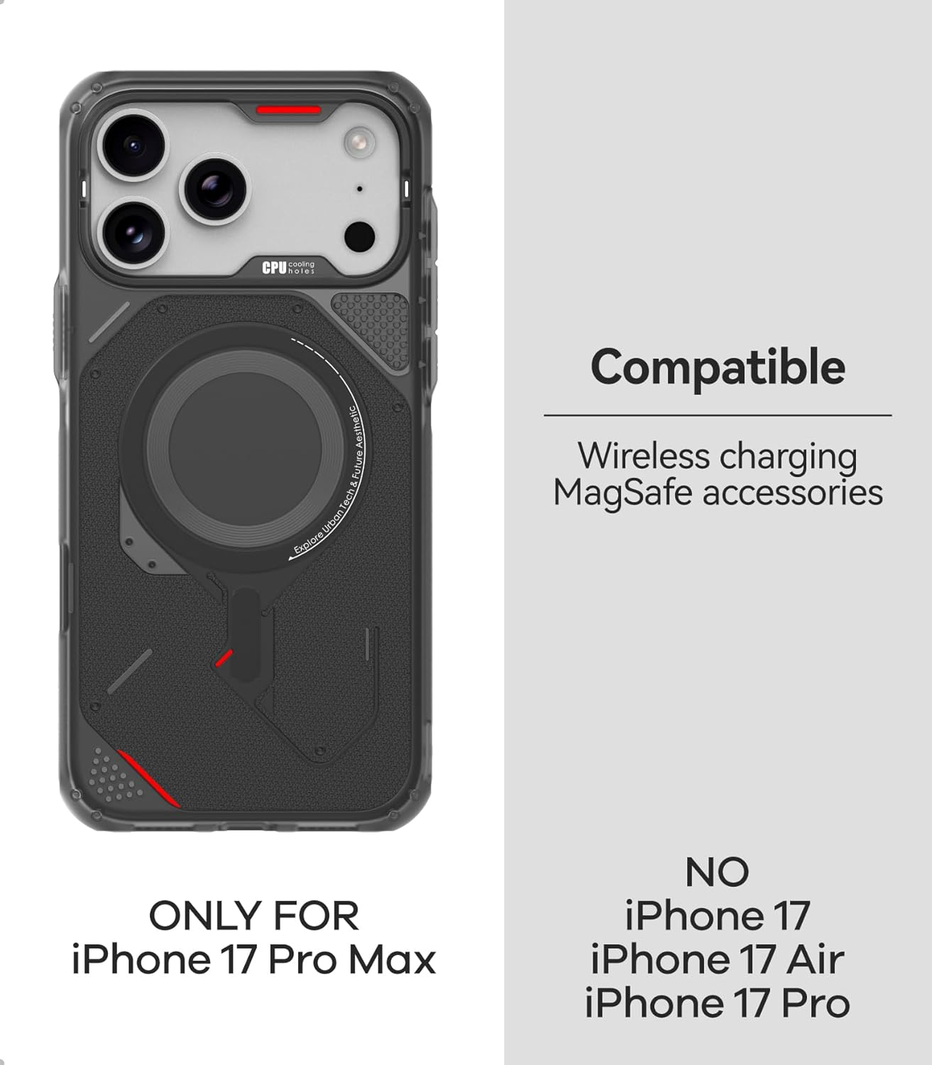 Aulumu A17 Rugged Case for Iphone 17 Pro Max | Magsafe Compatible | Integrated Drop Protection | Touch-Sensitive Buttons | Military-Grade Outdoor Design Black image number 2