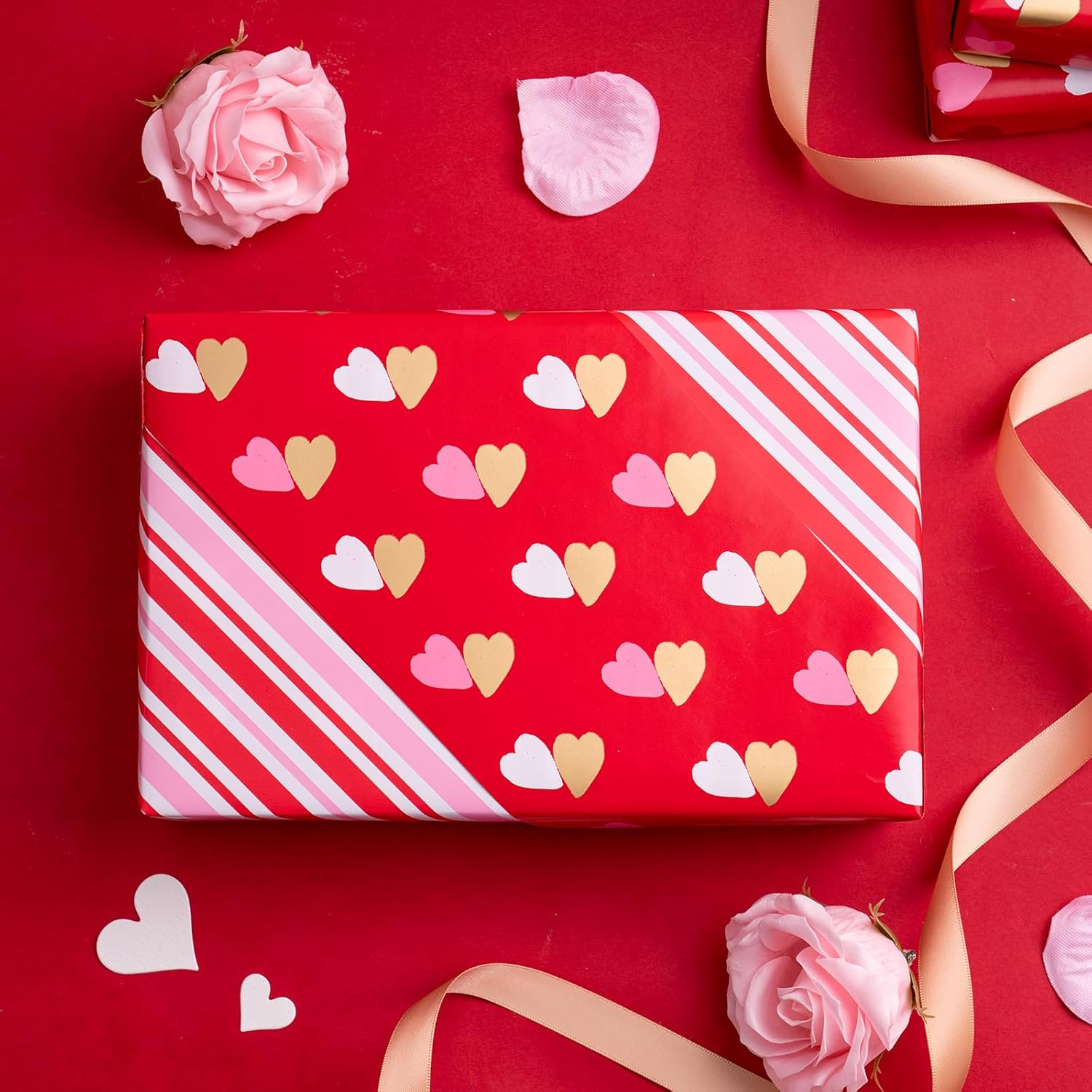 WRAPAHOLIC Reversible Valentine'S Day Wrapping Paper - Mini Roll - 17 Inch X 33 Feet - Double Love Heart Design for Wedding, Anniversary, Birthday, Holiday, Party image number 6