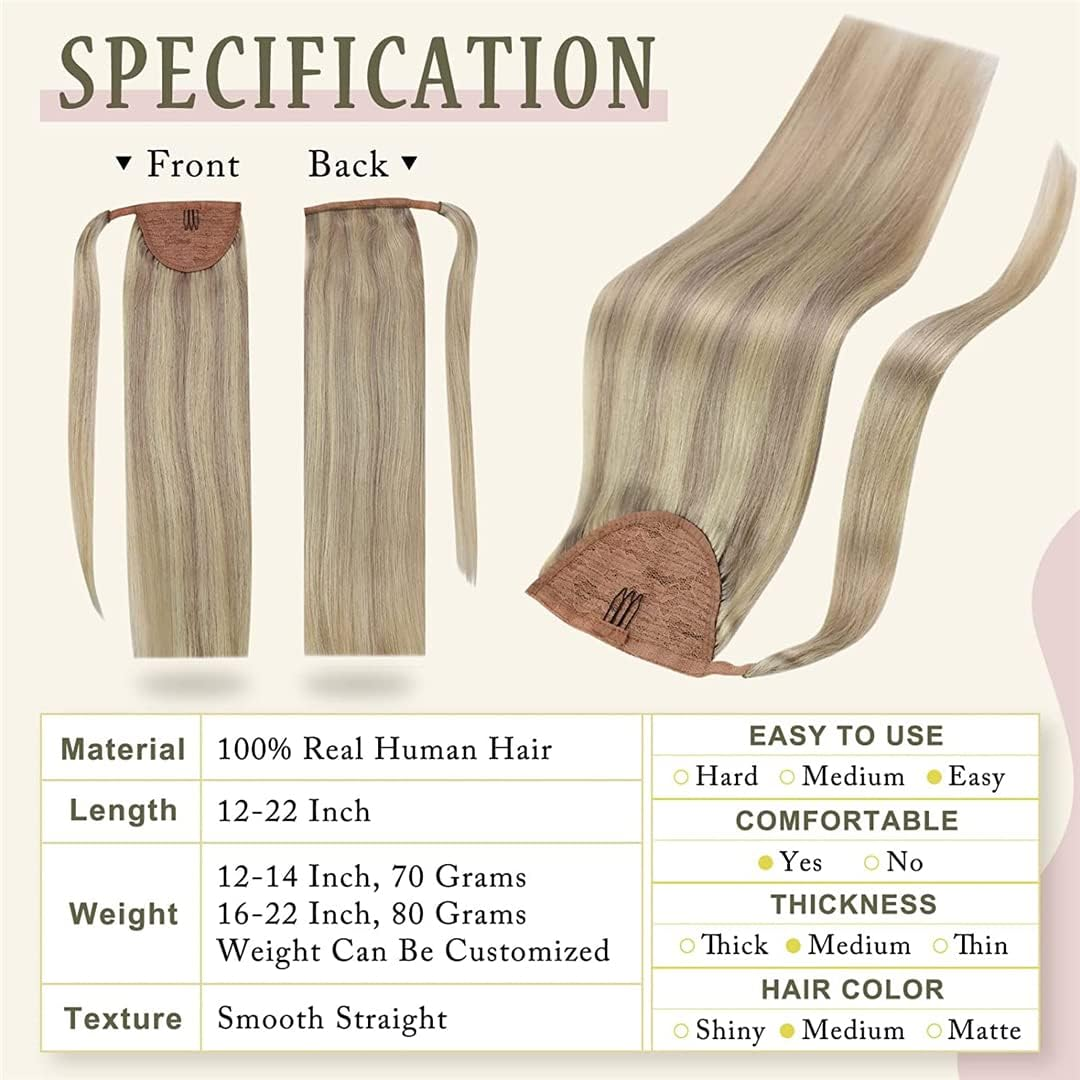 Ponytailtail Extension Highlighted Bleach Blonde Hair Ponytailtail Hair Piece for Women Clip in Ponytailtail Hair Extensions 1B 14 Inches 70G image number 4
