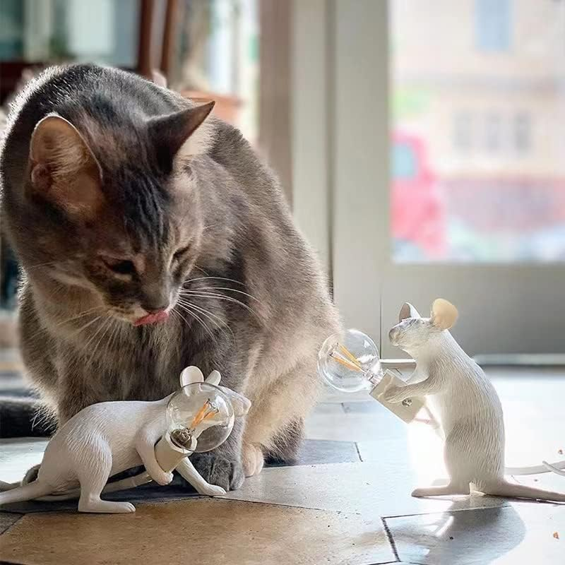 Mouse Table Lamp，Modern Cute Resin Animal Rat LED Night Light Bedside Mouse Desk Lights Mini Mouse Light Decor for Living Room, Bedroom, Kids Room (Crawling, White) image number 3