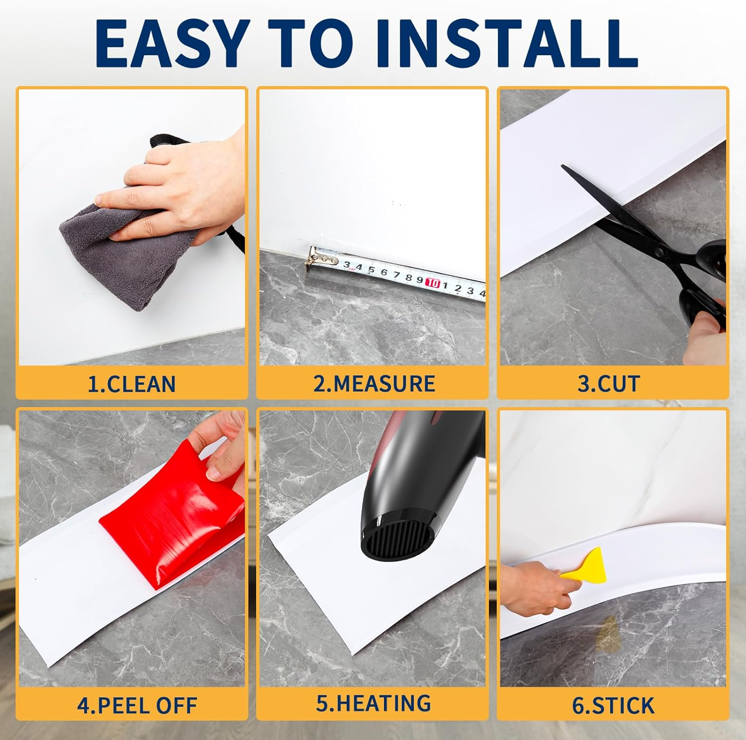 Flexible Baseboard Molding Trim 4 Inch Self-Adhesive Vinyl Wall Base Peel and Stick Cove Base Rubber Wall Baseboard Moulding Trim (20Ft, White) image number 4