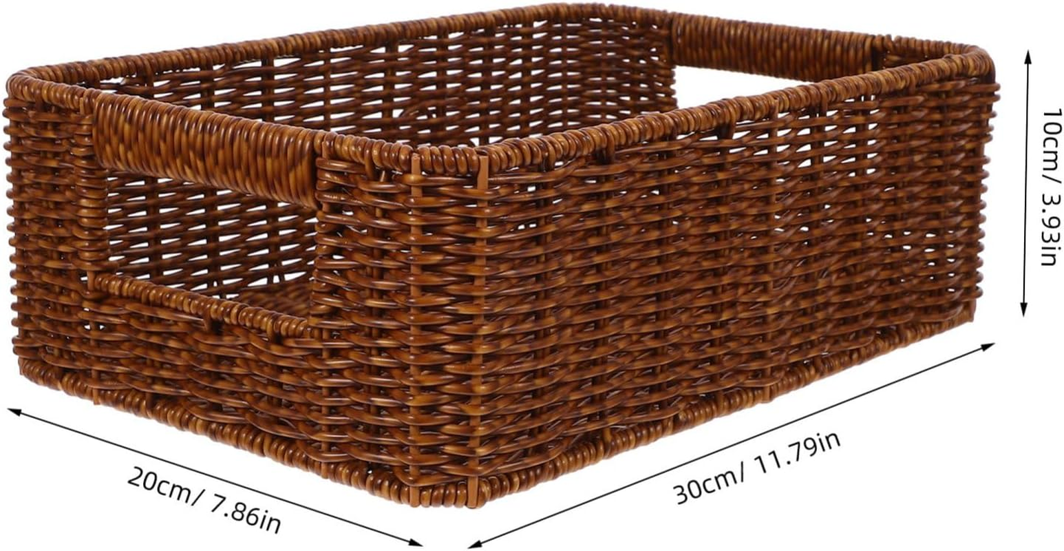 VALICLUD Woven Rattan Storage Basket with Handles for Desktop Organization Multipurpose Wicker Pantry Organizer for Home and Office Brown image number 1